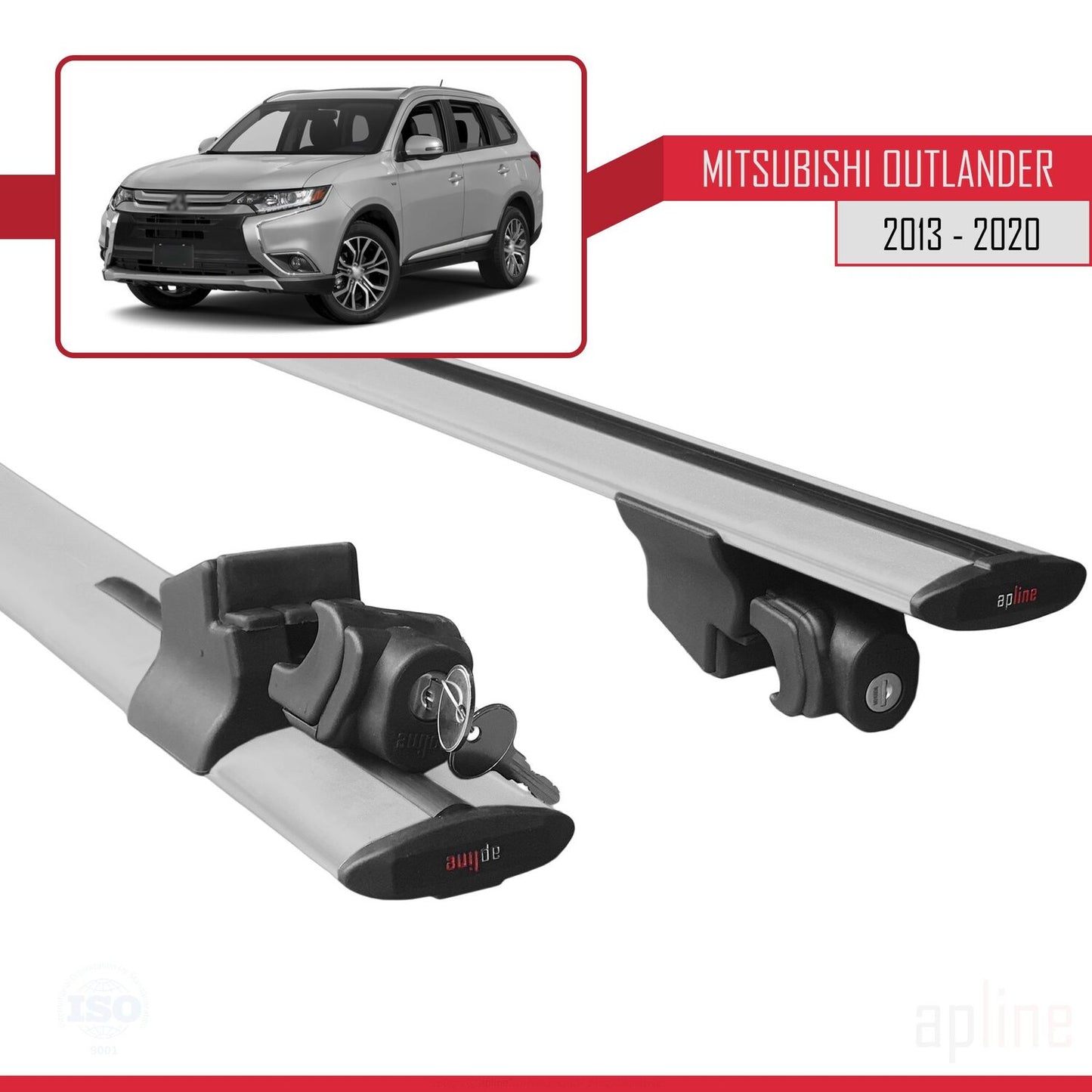 Compatible with Mitsubishi Outlander 3 2013-2020 HOOK Model Car Roof Rack Cross Bar Grey Aluminium 2 Bars