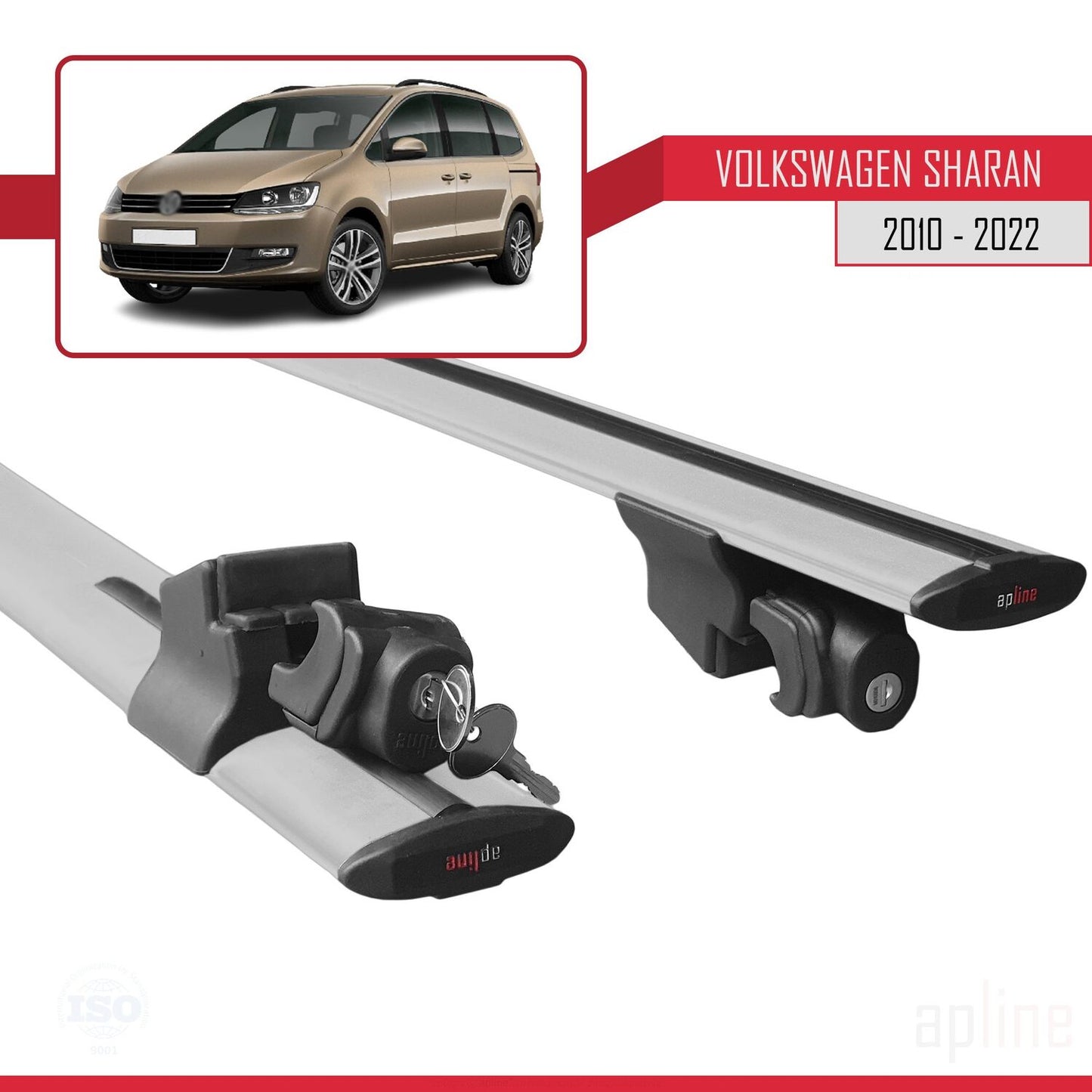 Compatible with Volkswagen Sharan 2 (7N) 2010-2022 HOOK Model Car Roof Rack Cross Bar Grey Aluminium 2 Bars
