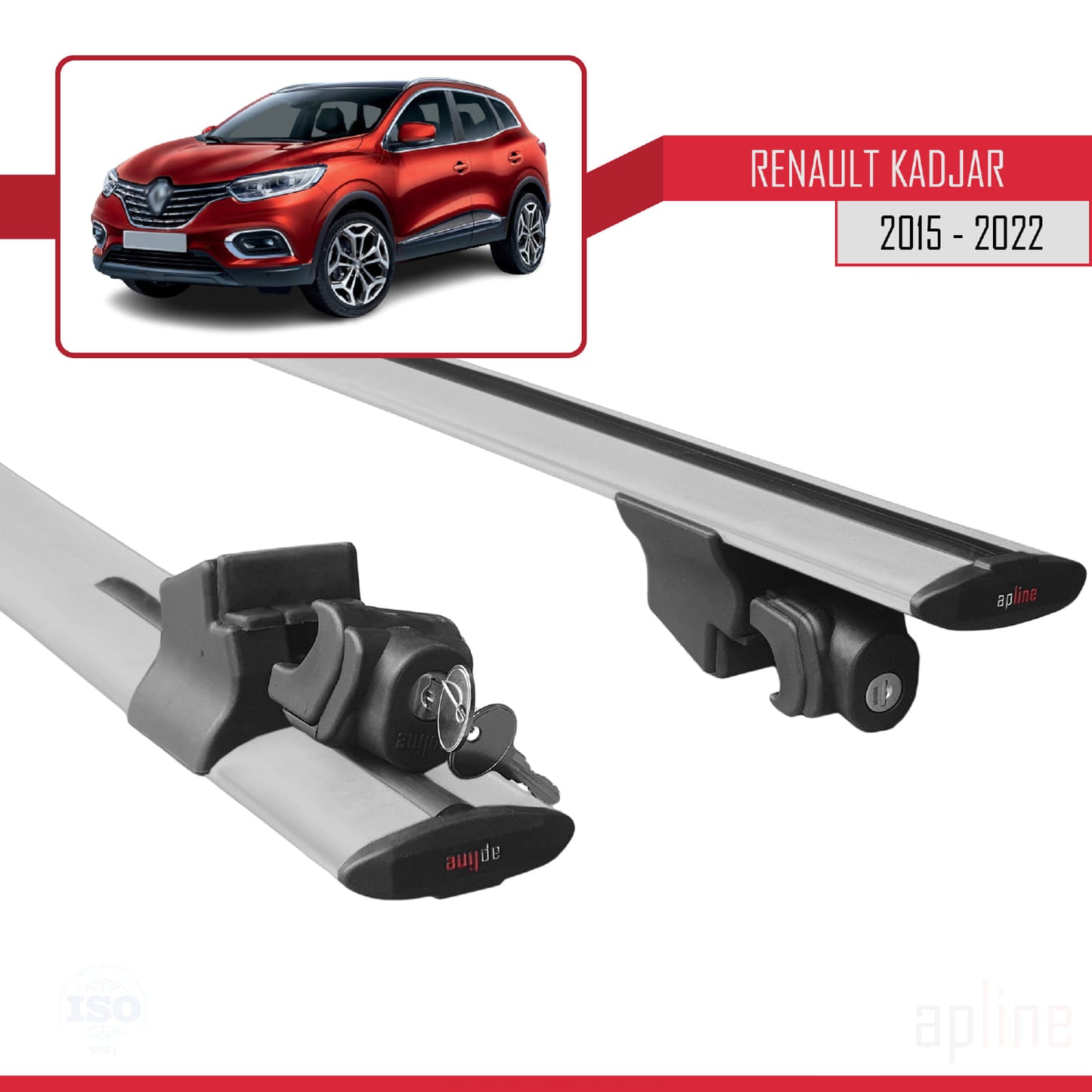 Compatible with Renault Kadjar 2015-2022 HOOK Model Car Roof Rack Cross Bar Grey Aluminium 2 Bars