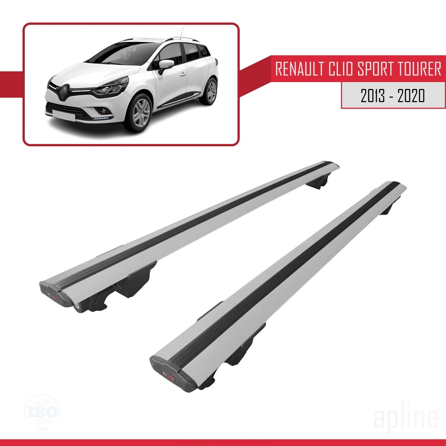 Compatible with Renault Clio 4 ST 2013-2020 HOOK Model Car Roof Rack Cross Bar Grey Aluminium 2 Bars