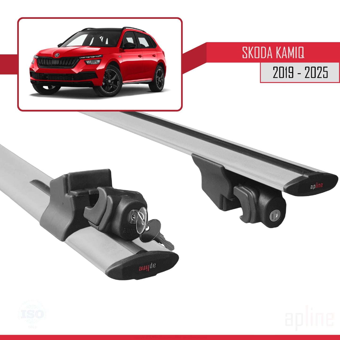 Compatible with Skoda Kamiq 2019-2025 HOOK Model Car Roof Rack Cross Bar Grey Aluminium 2 Bars