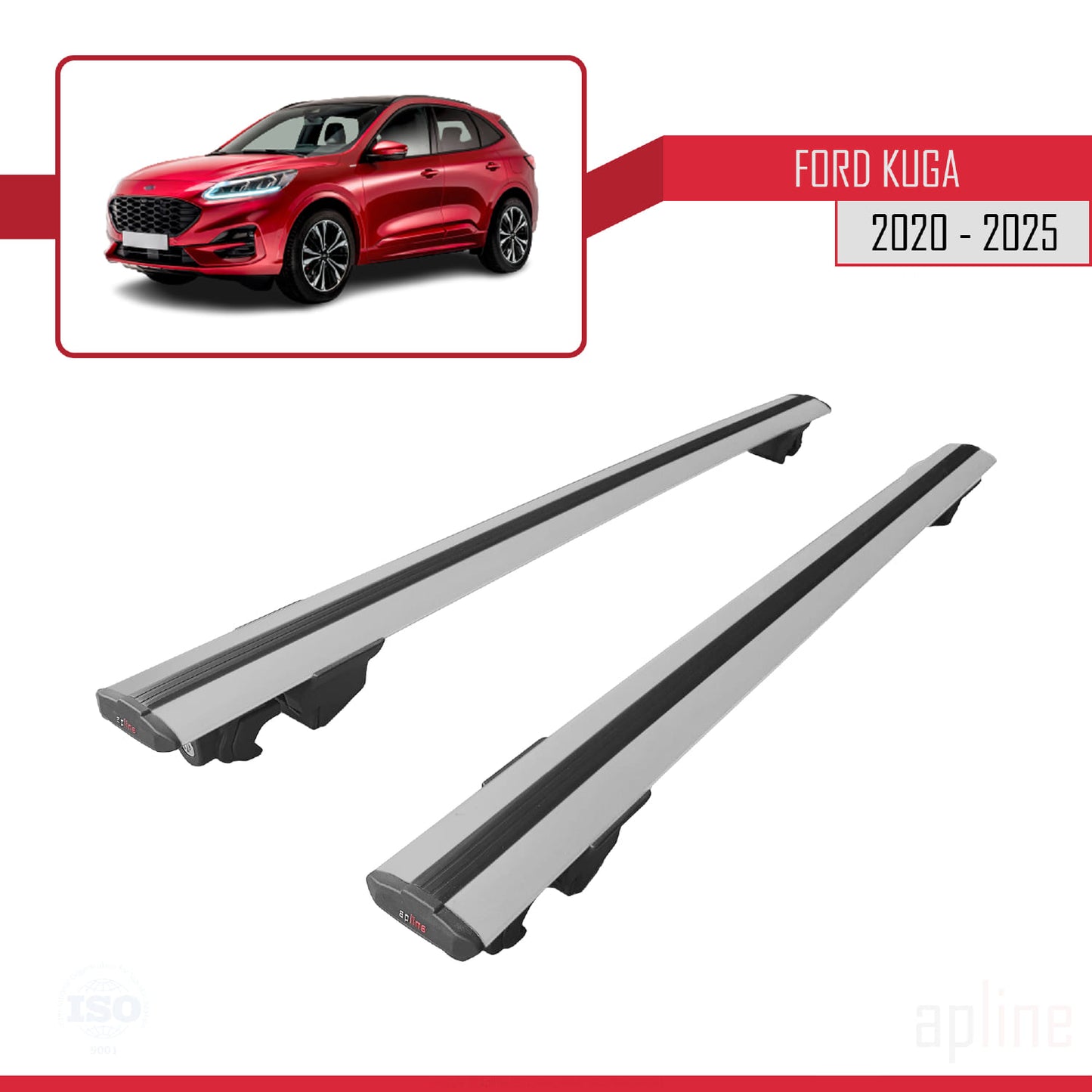 Compatible with Ford Kuga 3 (CX482) 2020-2025 HOOK Model Car Roof Rack Cross Bar Grey Aluminium 2 Bars