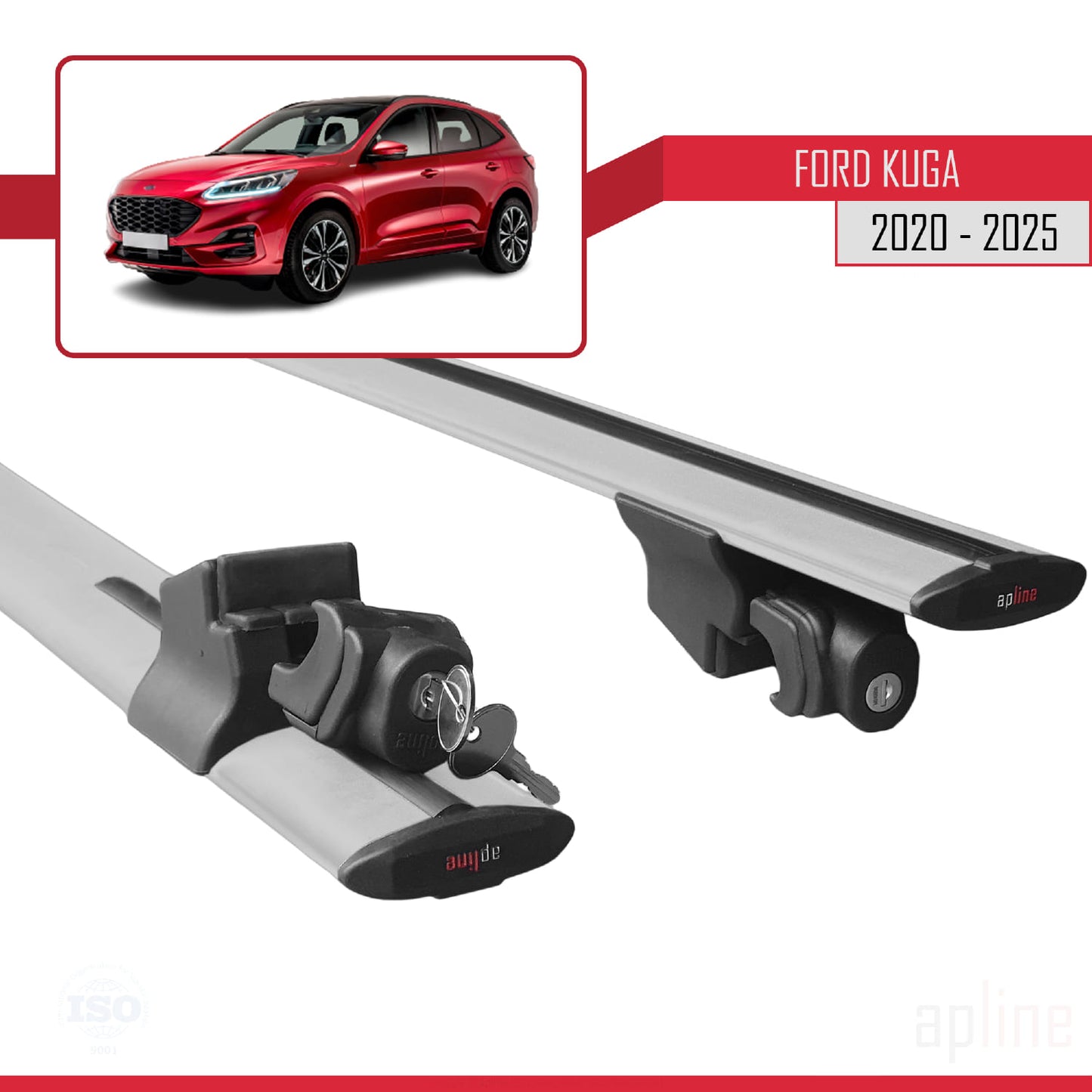Compatible with Ford Kuga 3 (CX482) 2020-2025 HOOK Model Car Roof Rack Cross Bar Grey Aluminium 2 Bars