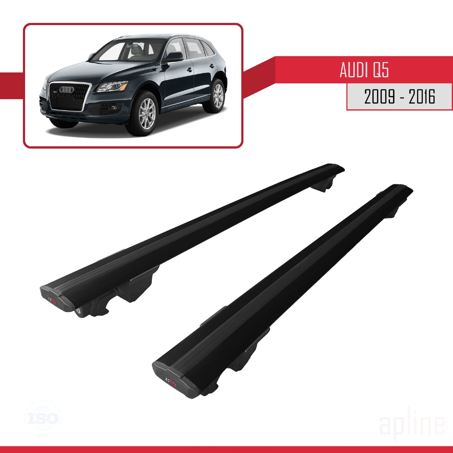 Compatible with Audi Q5 (8R) 2009-2016 HOOK Model Car Roof Rack Cross Bar Black Aluminium 2 Bars