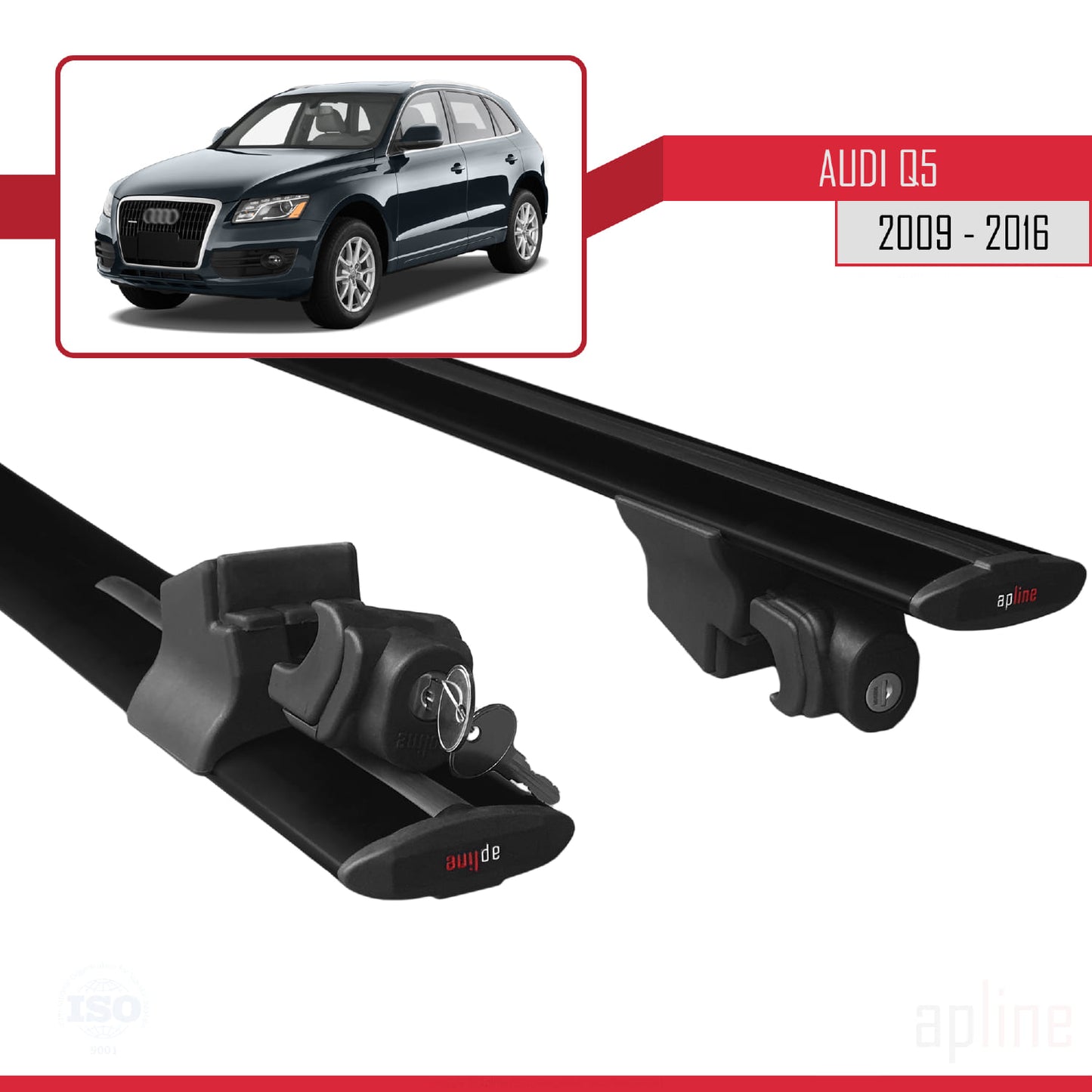 Compatible with Audi Q5 (8R) 2009-2016 HOOK Model Car Roof Rack Cross Bar Black Aluminium 2 Bars