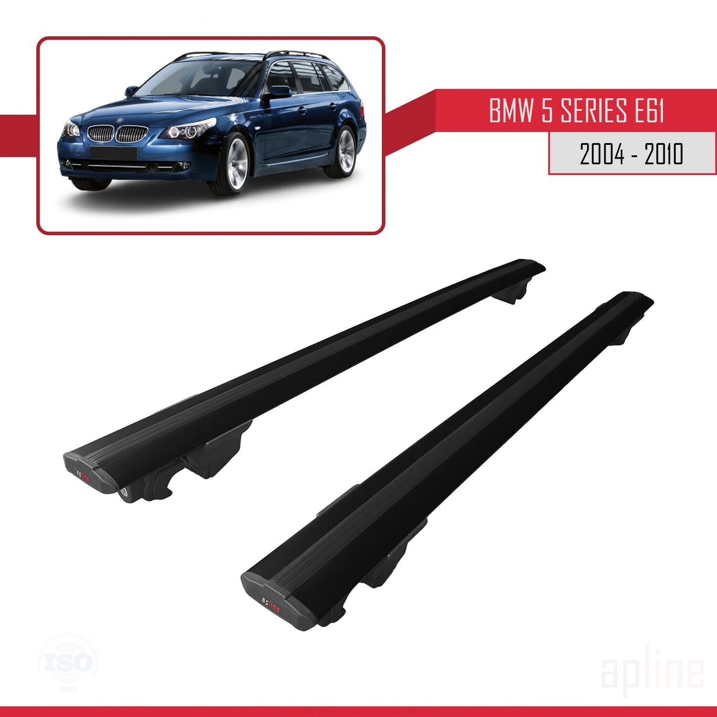 Compatible with BMW 5 Series (E61) Touring 2004-2010 HOOK Model Car Roof Rack Cross Bar Black Aluminium 2 Bars