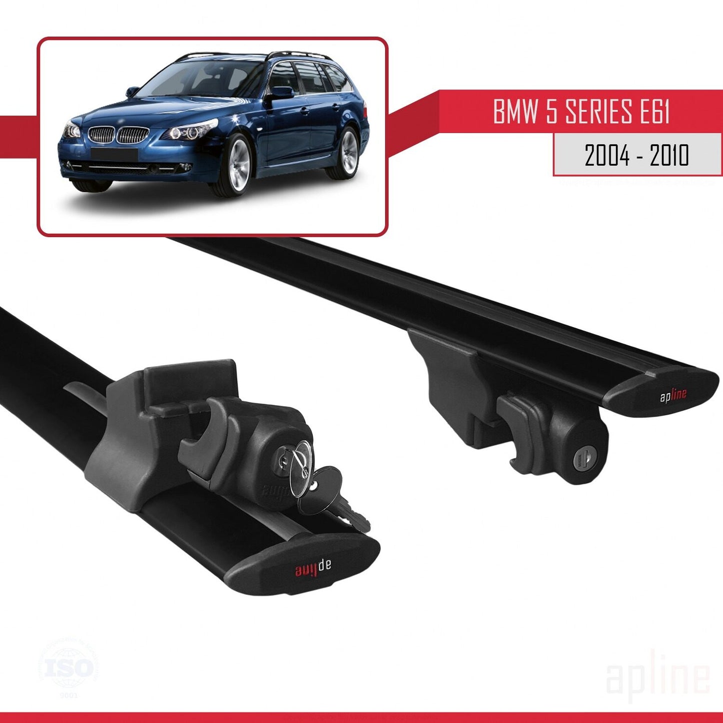 Compatible with BMW 5 Series (E61) Touring 2004-2010 HOOK Model Car Roof Rack Cross Bar Black Aluminium 2 Bars