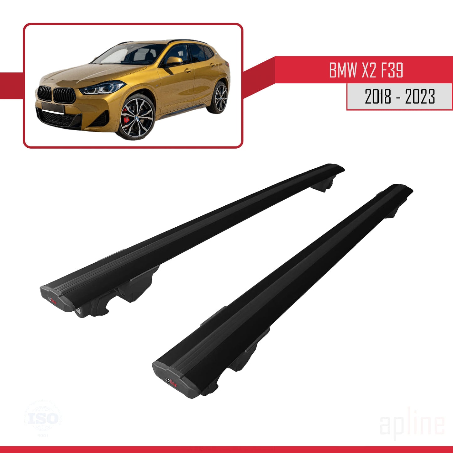 Compatible with BMW X2 (F39) 2018-2023 HOOK Model Car Roof Rack Cross Bar Black Aluminium 2 Bars