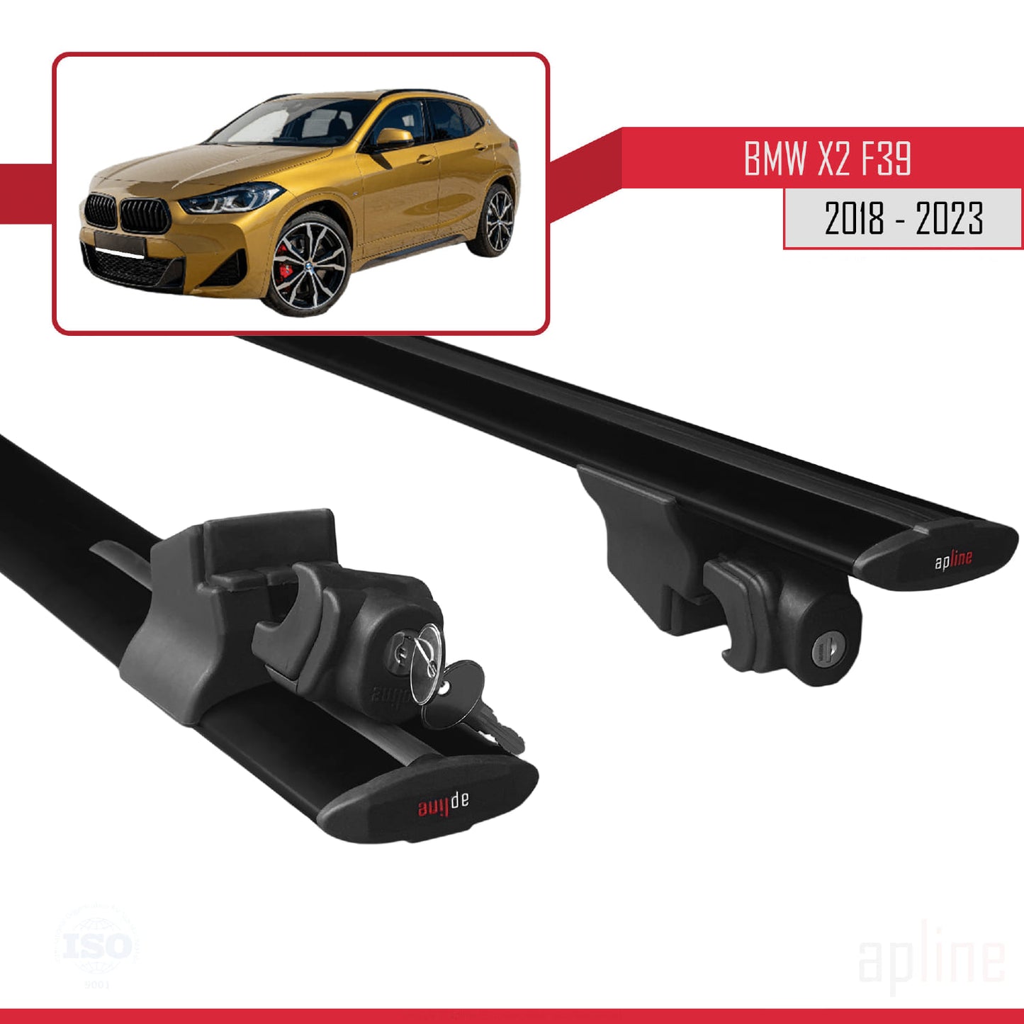 Compatible with BMW X2 (F39) 2018-2023 HOOK Model Car Roof Rack Cross Bar Black Aluminium 2 Bars