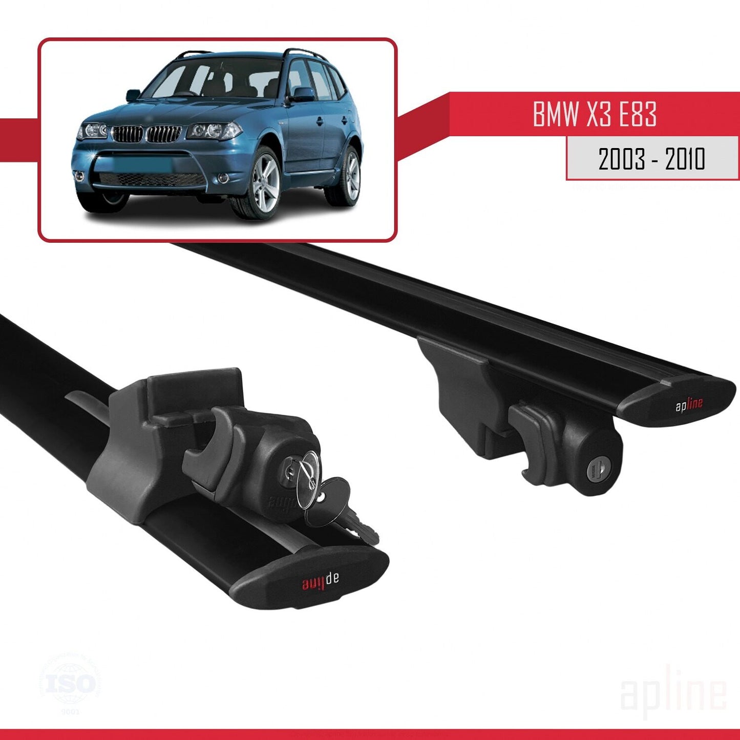 Compatible with BMW X3 (E83) 2003-2010 HOOK Model Car Roof Rack Cross Bar Black Aluminium 2 Bars