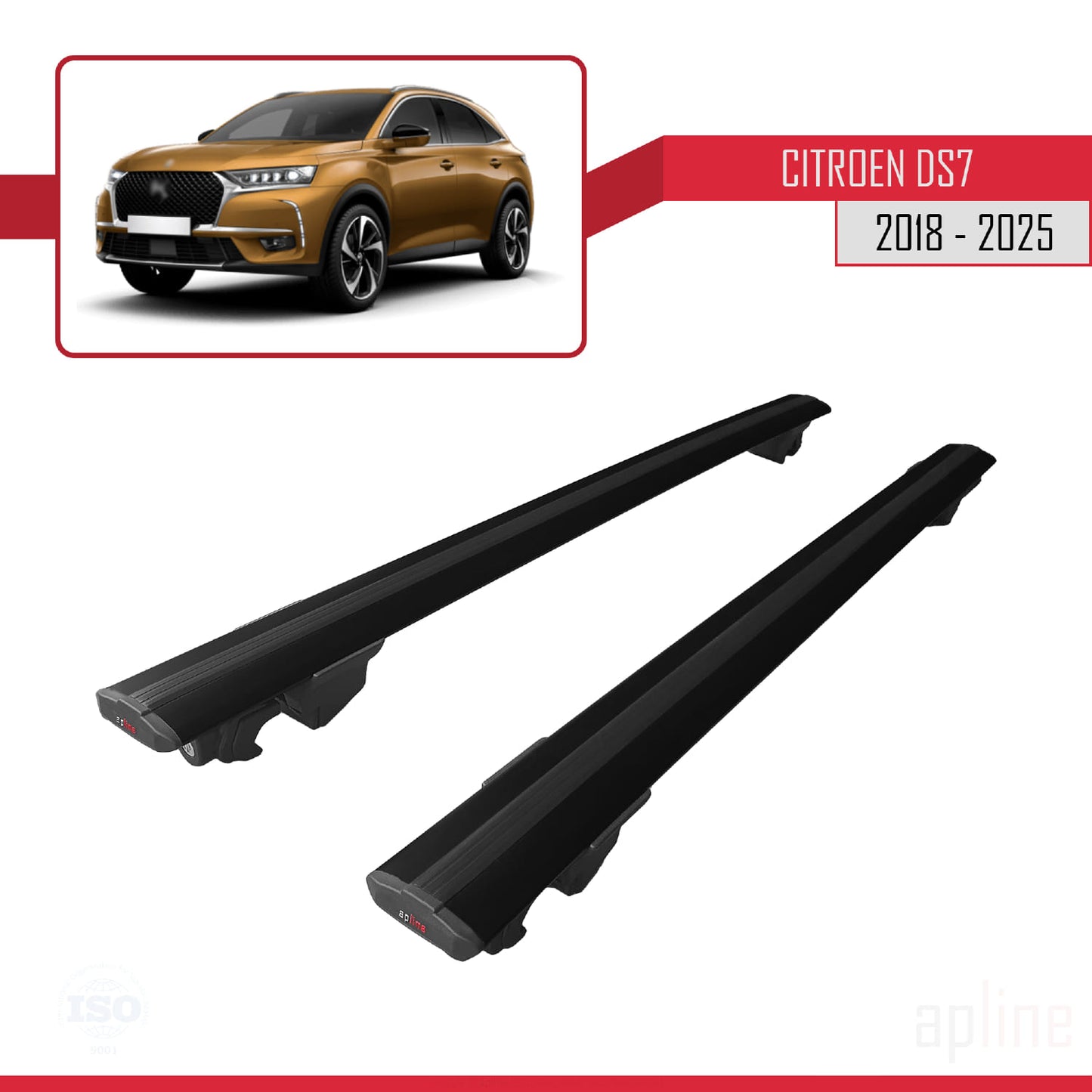 Compatible with Citroen/DS 7 Crossback 2018-2025 HOOK Model Car Roof Rack Cross Bar Black Aluminium 2 Bars