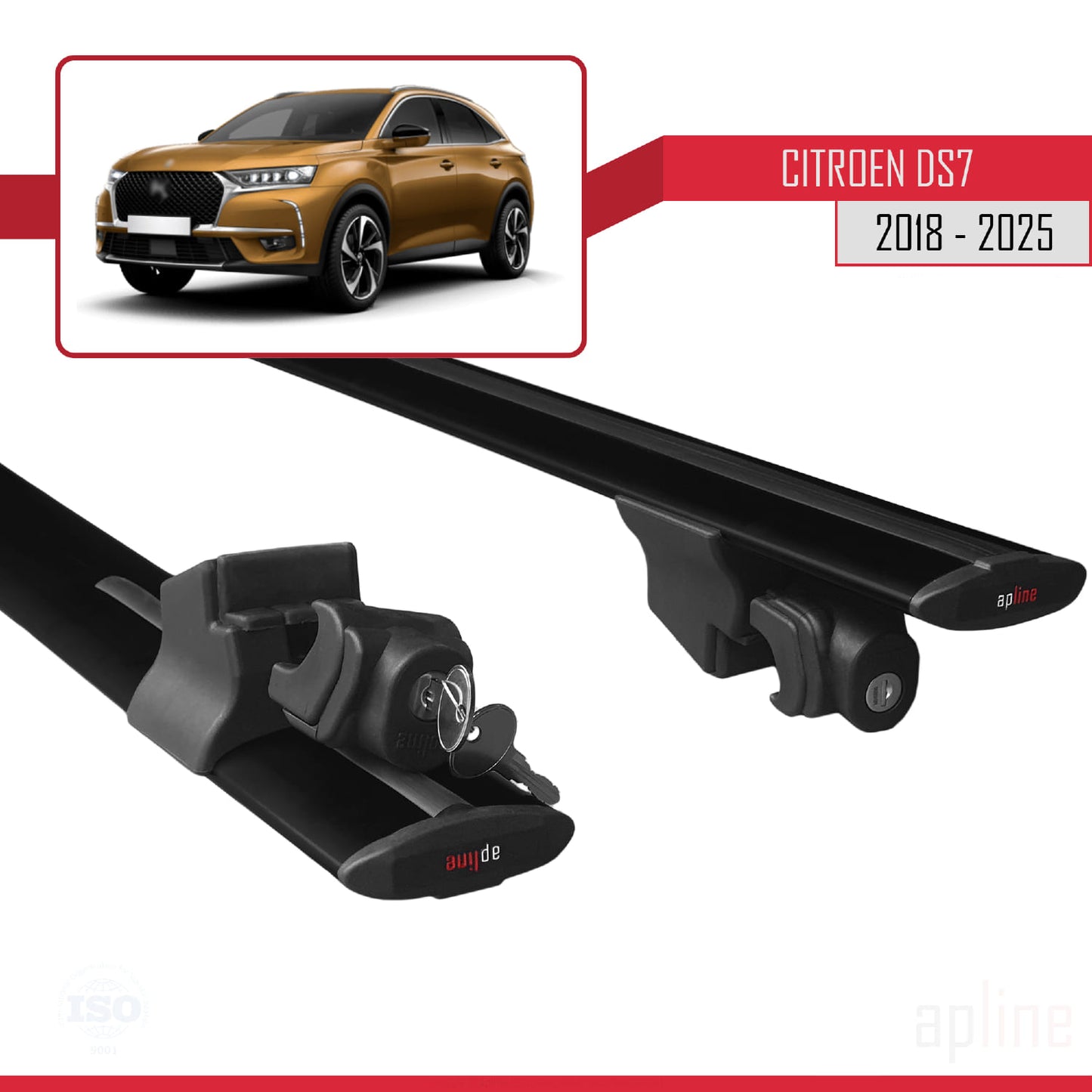 Compatible with Citroen/DS 7 Crossback 2018-2025 HOOK Model Car Roof Rack Cross Bar Black Aluminium 2 Bars