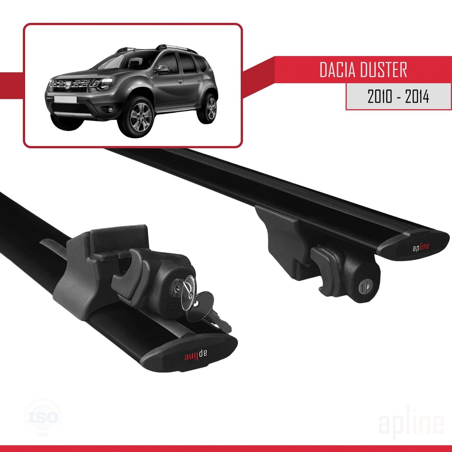 Compatible with Dacia Duster (HS) Pre-Facelift 2010-2013 HOOK Model Car Roof Rack Cross Bar Black Aluminium 2 Bars