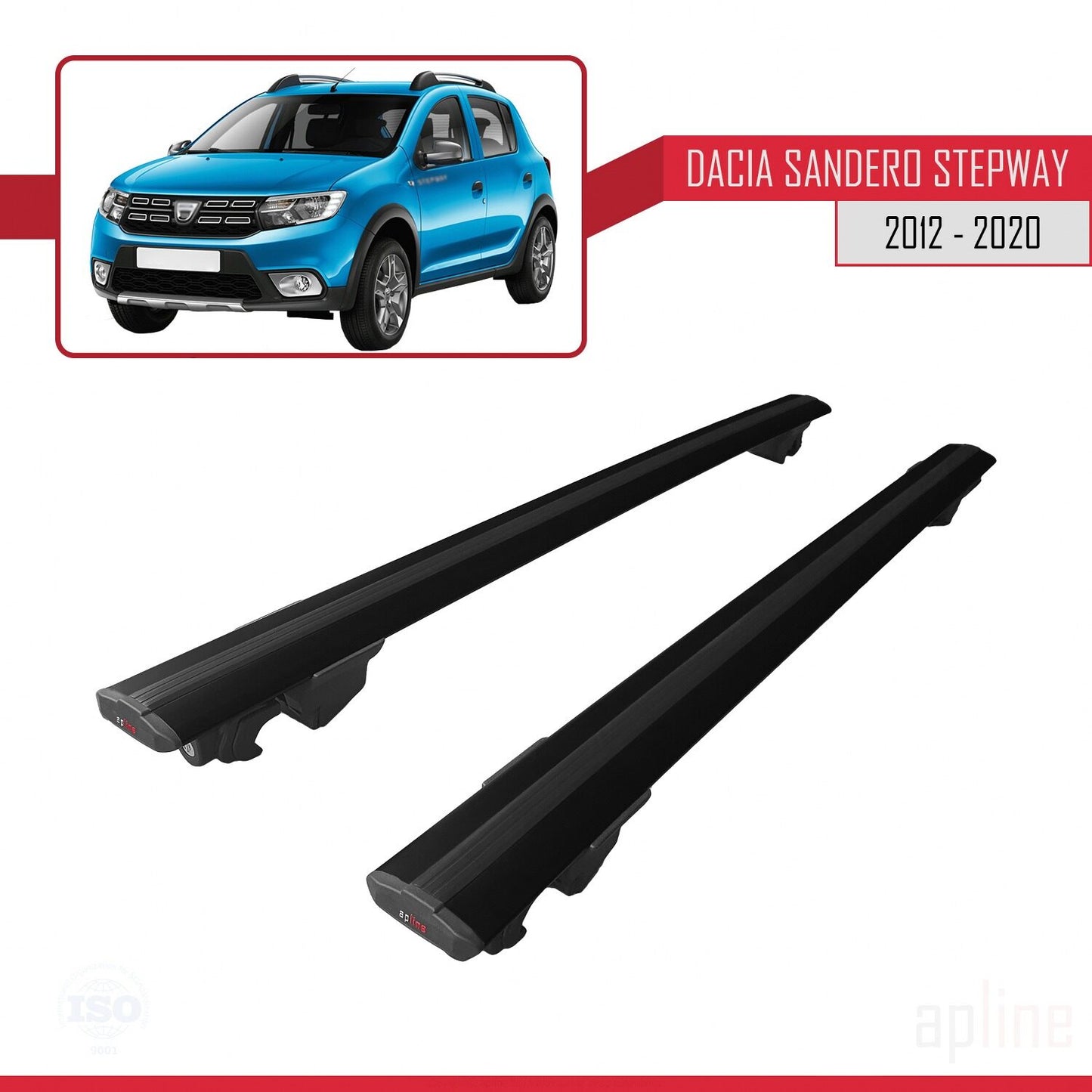 Compatible with Dacia Sandero Stepway 2 2012-2020 HOOK Model Car Roof Rack Cross Bar Black Aluminium 2 Bars