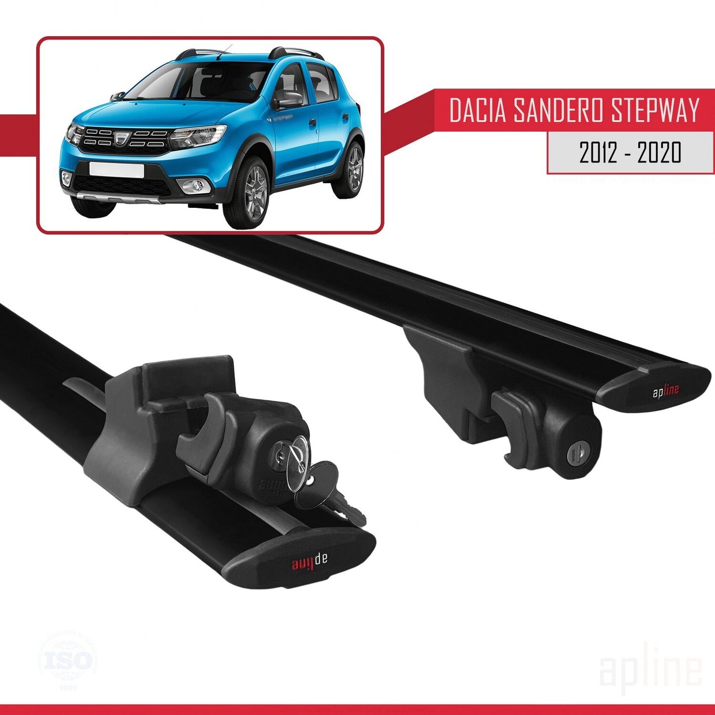 Compatible with Dacia Sandero Stepway 2 2012-2020 HOOK Model Car Roof Rack Cross Bar Black Aluminium 2 Bars