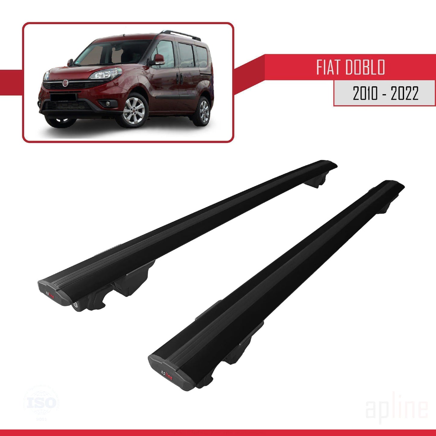 Compatible with Fiat Doblo 2 2010-2022 HOOK Model Car Roof Rack Cross Bar Black Aluminium 2 Bars