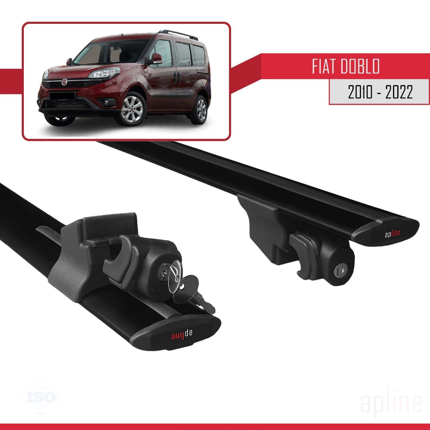 Compatible with Fiat Doblo 2 2010-2022 HOOK Model Car Roof Rack Cross Bar Black Aluminium 2 Bars