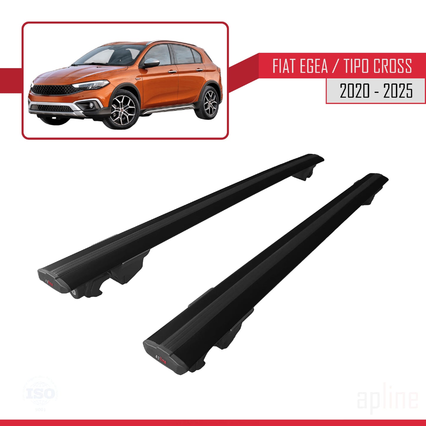 Compatible with Fiat Egea Cross 2020-2025 HOOK Model Car Roof Rack Cross Bar Black Aluminium 2 Bars