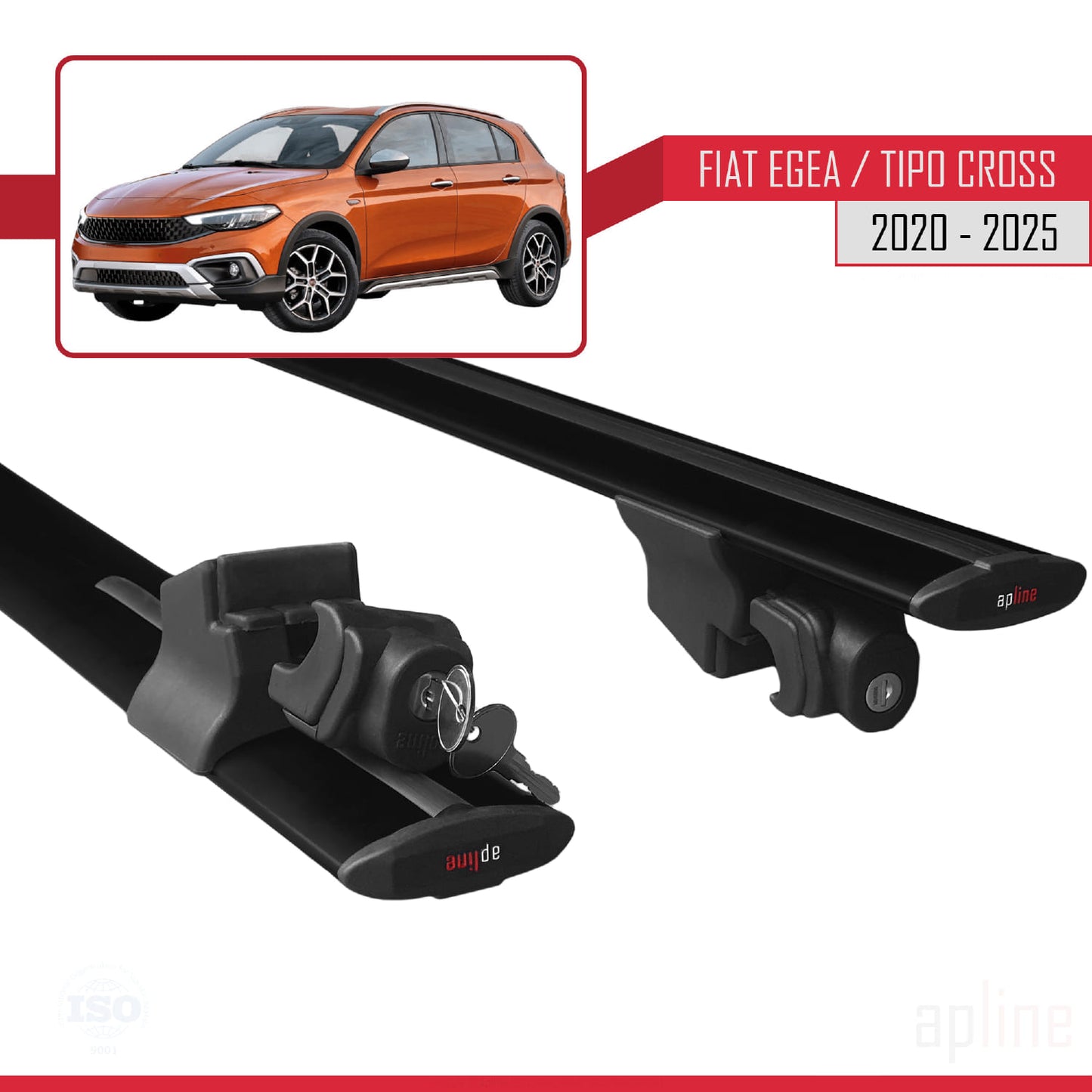 Compatible with Fiat Egea Cross 2020-2025 HOOK Model Car Roof Rack Cross Bar Black Aluminium 2 Bars