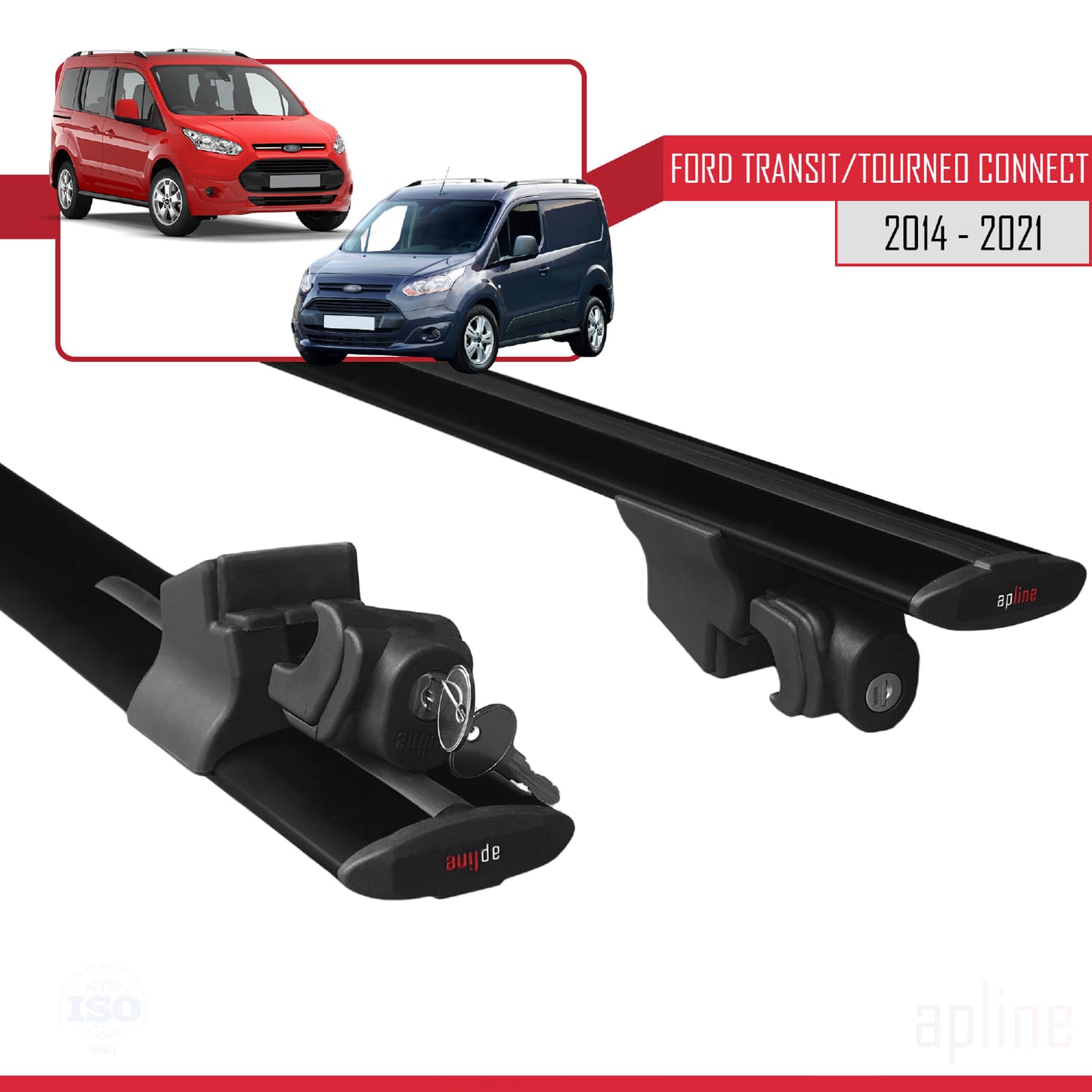 Compatible with Ford Transit/Tourneo Connect 2 2014-2021 HOOK Model Car Roof Rack Cross Bar Black Aluminium 2 Bars