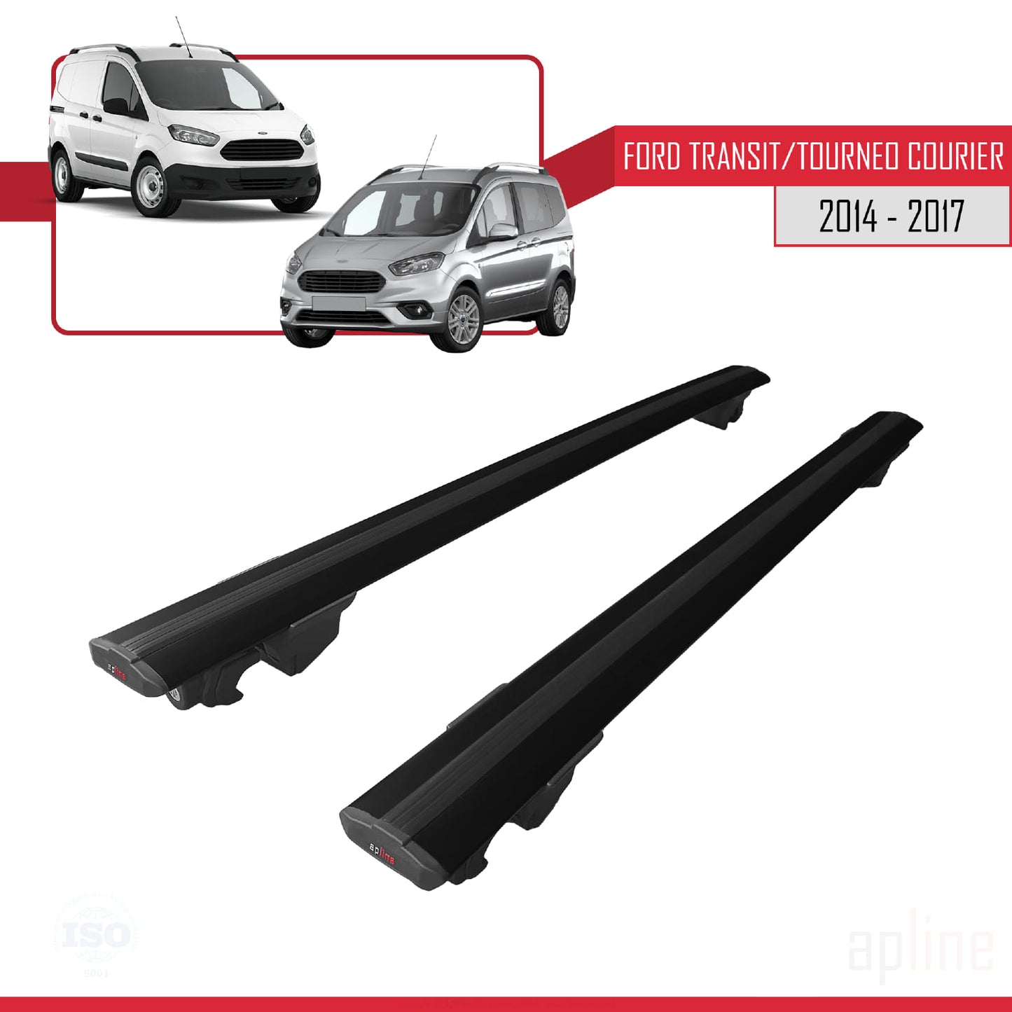 Compatible with Ford Transit/Tourneo Courier Pre-Facelift 2014-2017 HOOK Model Car Roof Rack Cross Bar Black Aluminium 2 Bars