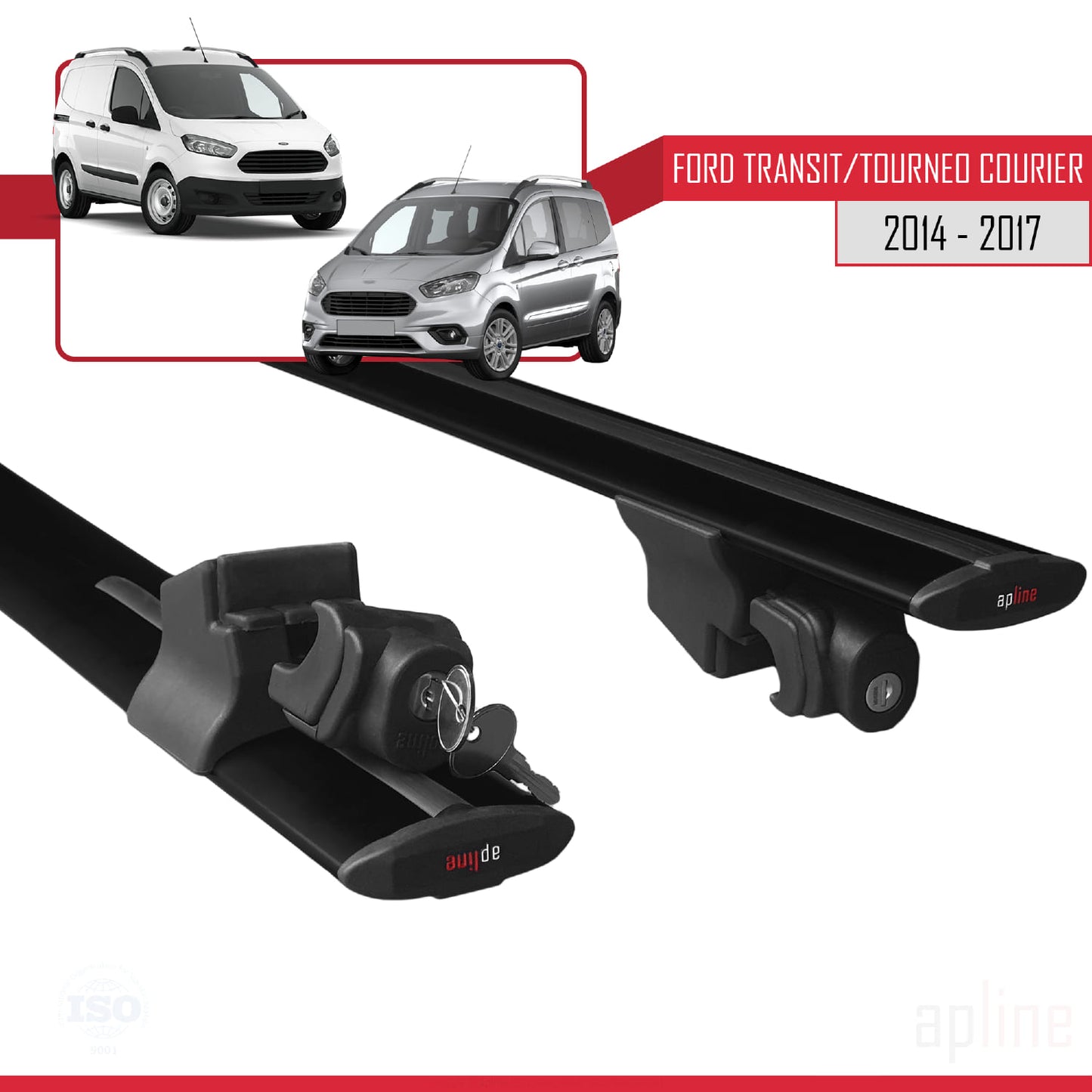 Compatible with Ford Transit/Tourneo Courier Pre-Facelift 2014-2017 HOOK Model Car Roof Rack Cross Bar Black Aluminium 2 Bars