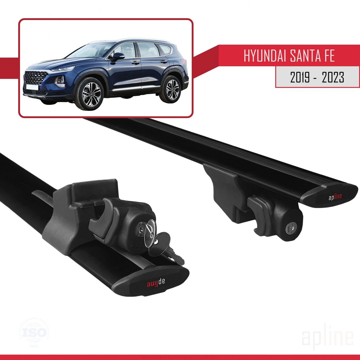 Compatible with Hyundai Santa Fe 4 (TM) 2019-2023 HOOK Model Car Roof Rack Cross Bar Black Aluminium 2 Bars