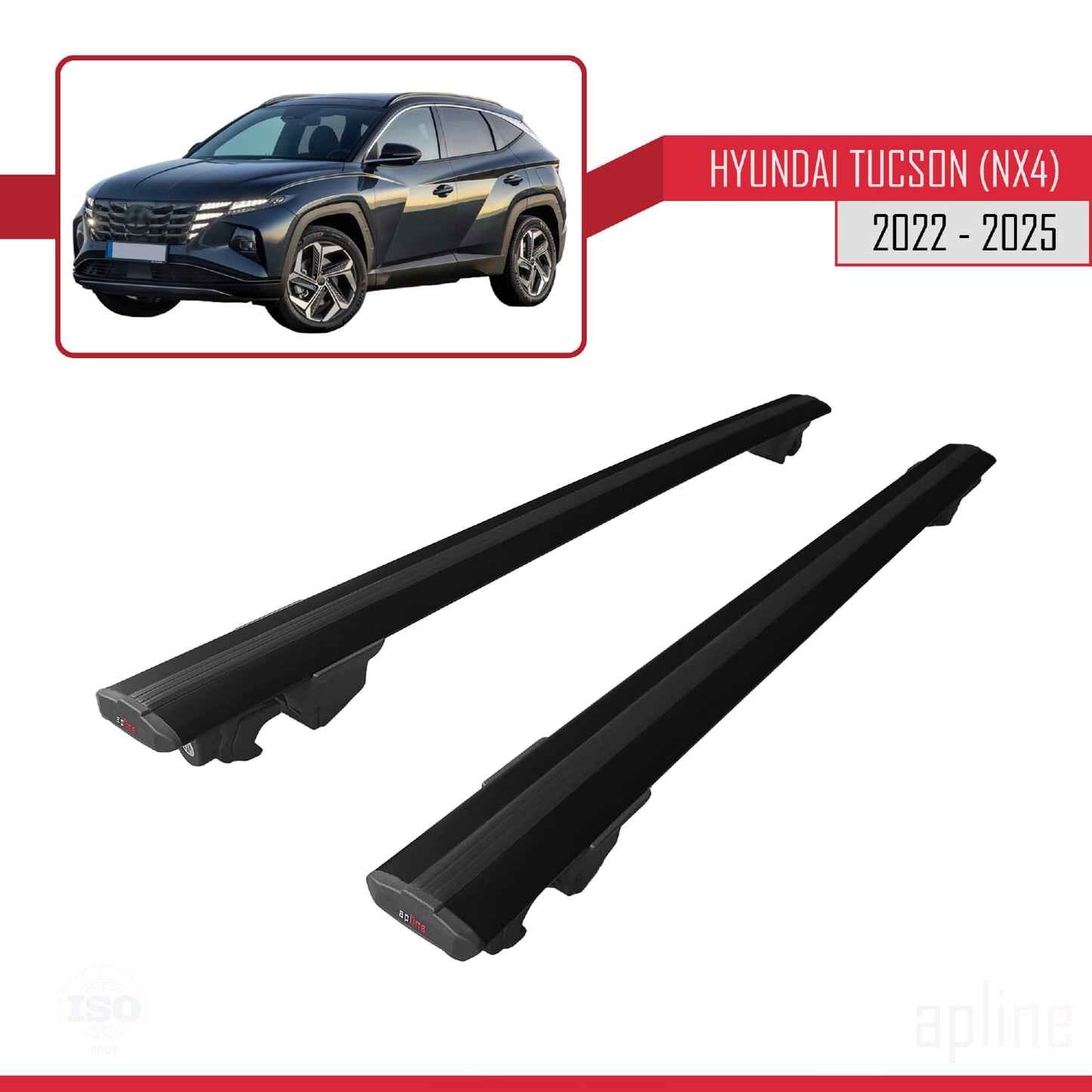 Compatible with Hyundai Tucson 4 (NX4) 2022-2025 HOOK Model Car Roof Rack Cross Bar Black Aluminium 2 Bars