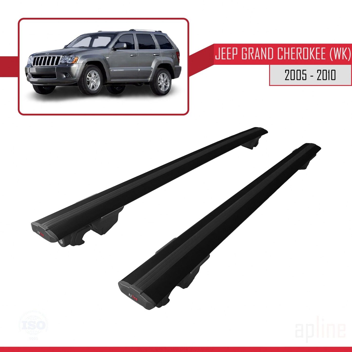 Compatible with Jeep Grand Cherokee 3 (WK) 2005-2010 HOOK Model Car Roof Rack Cross Bar Black Aluminium 2 Bars