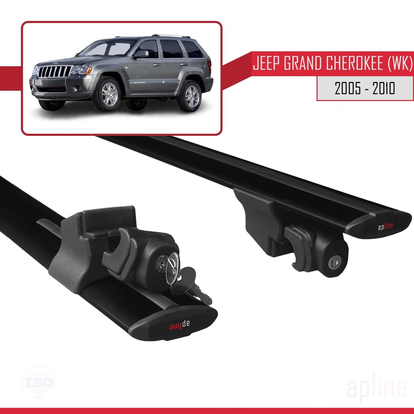 Compatible with Jeep Grand Cherokee 3 (WK) 2005-2010 HOOK Model Car Roof Rack Cross Bar Black Aluminium 2 Bars
