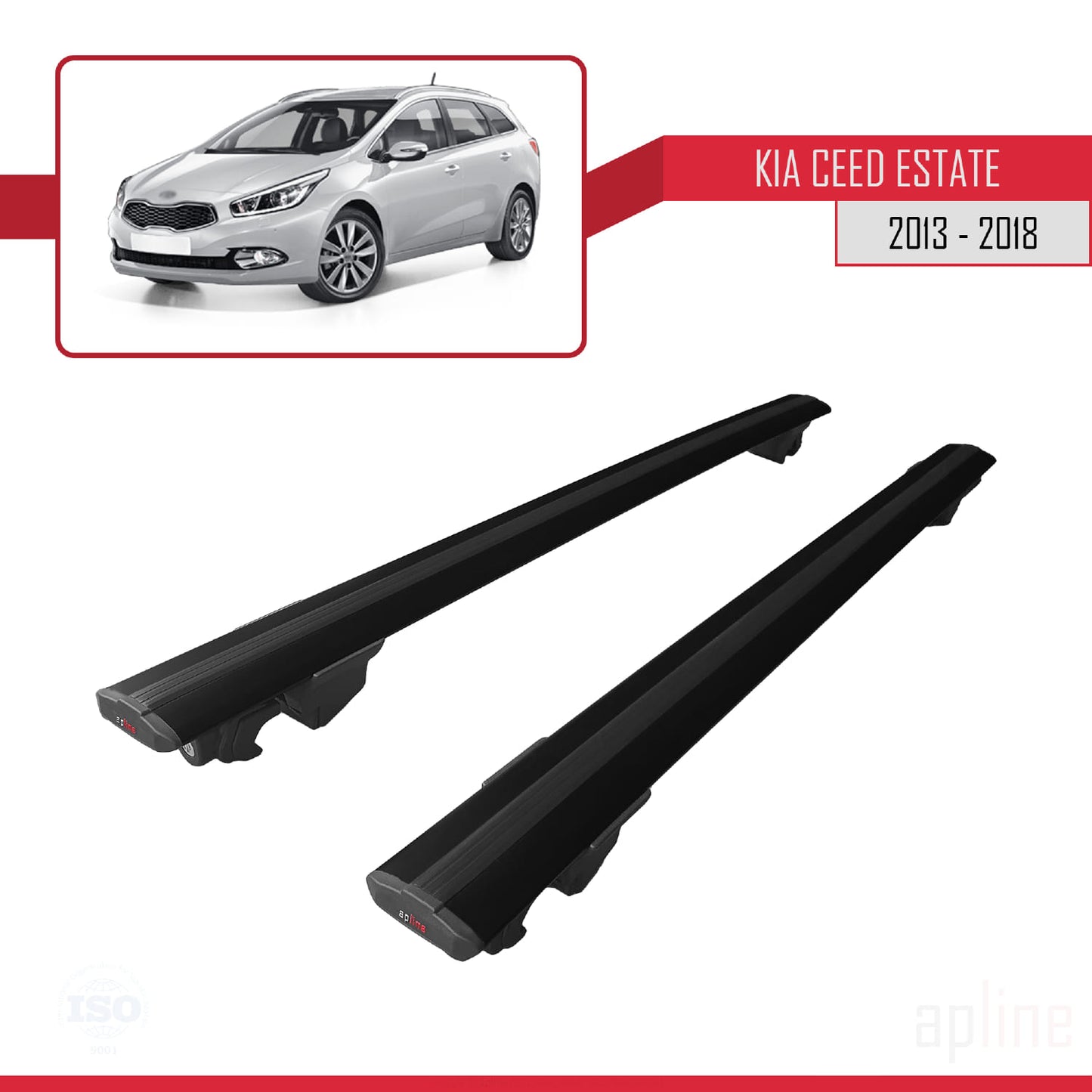 Compatible with Kia Ceed 2 (JD) SW 2013-2018 HOOK Model Car Roof Rack Cross Bar Black Aluminium 2 Bars