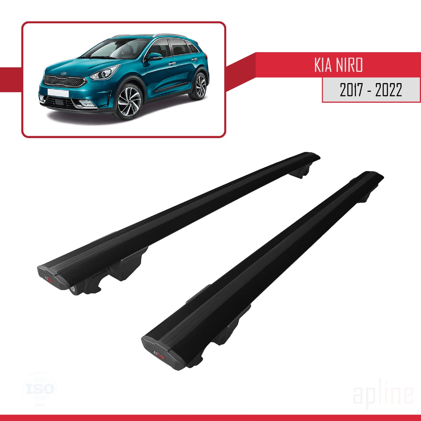 Compatible with Kia Niro (DE) 2017-2022 HOOK Model Car Roof Rack Cross Bar Black Aluminium 2 Bars