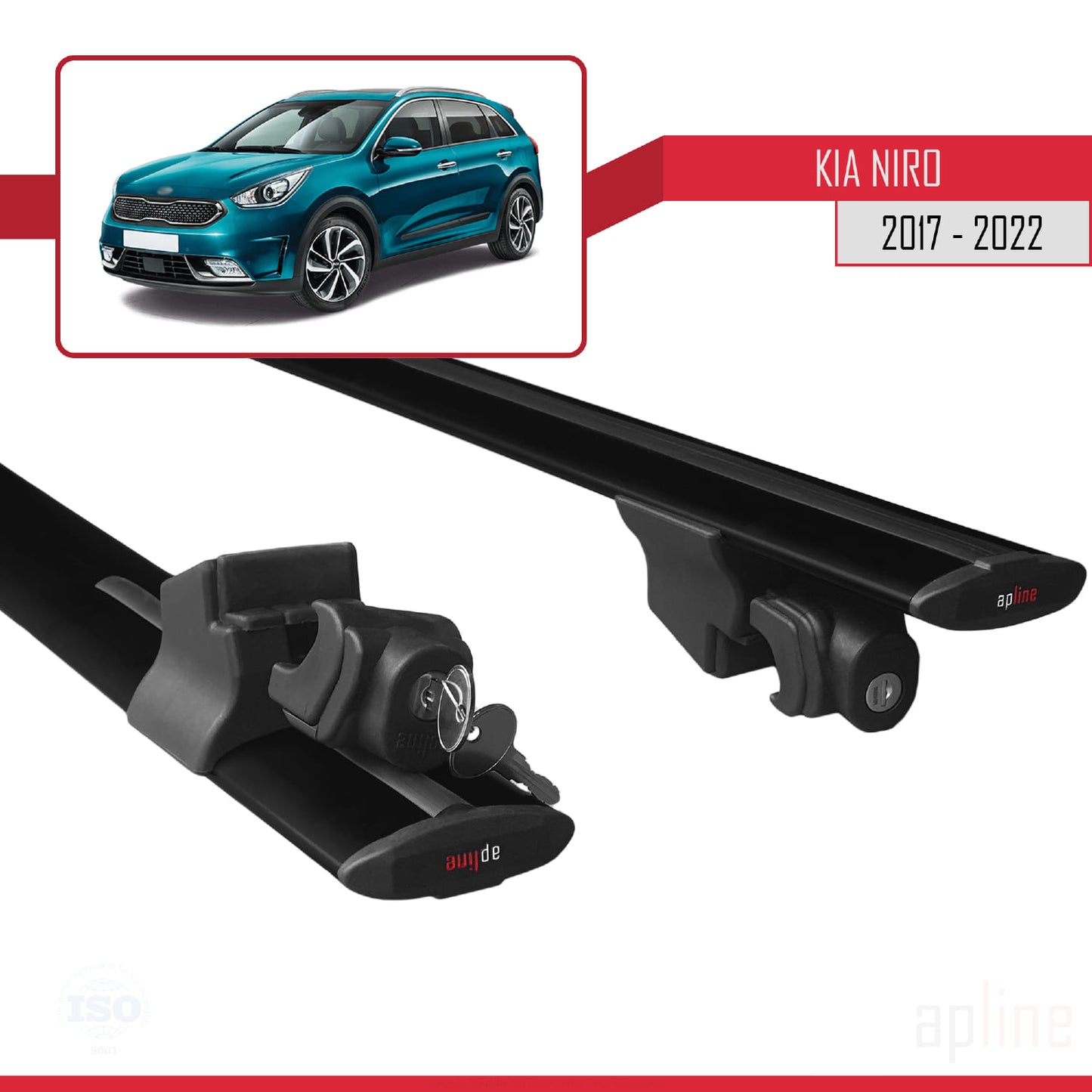 Compatible with Kia Niro (DE) 2017-2022 HOOK Model Car Roof Rack Cross Bar Black Aluminium 2 Bars