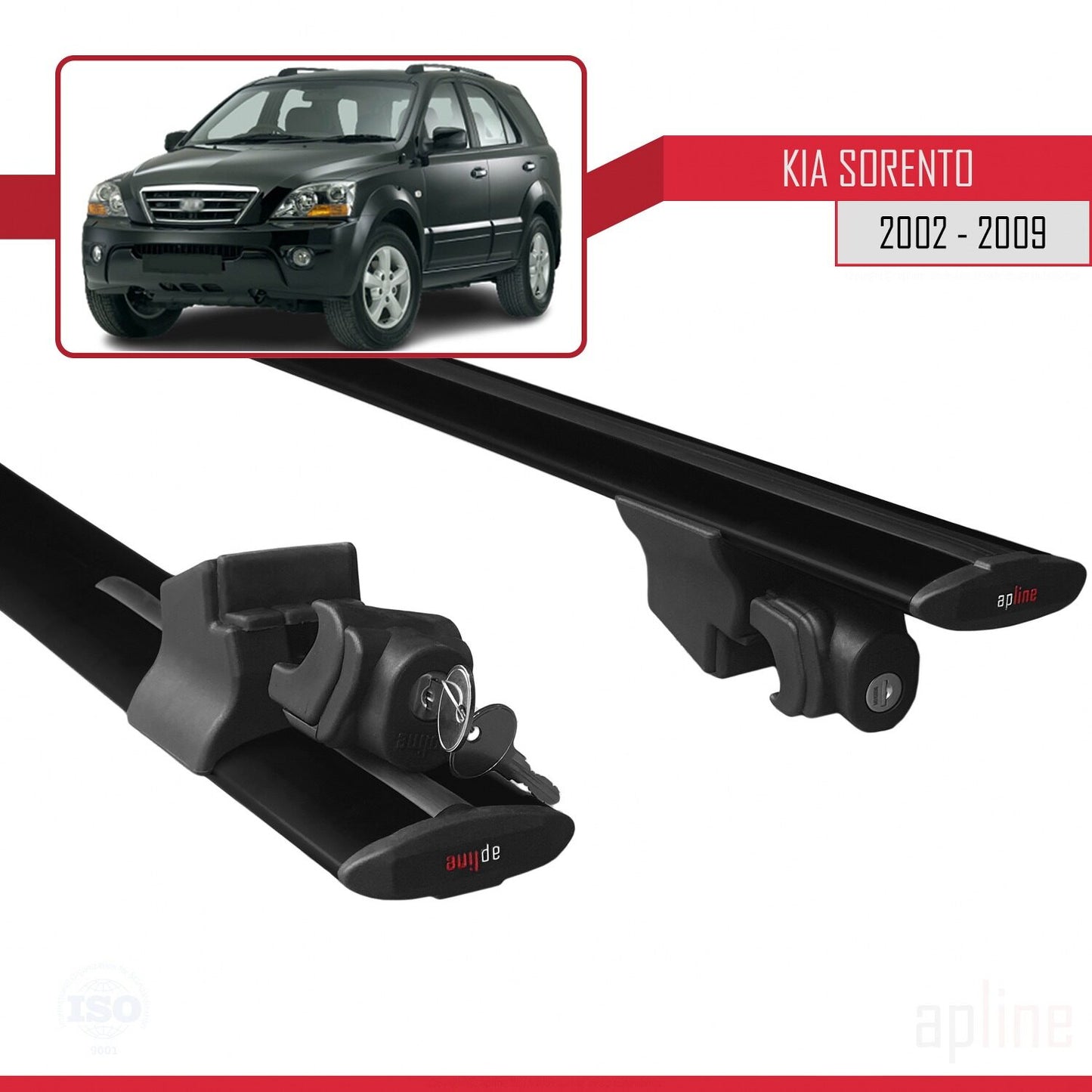 Compatible with Kia Sorento (BL) 2002-2009 HOOK Model Car Roof Rack Cross Bar Black Aluminium 2 Bars
