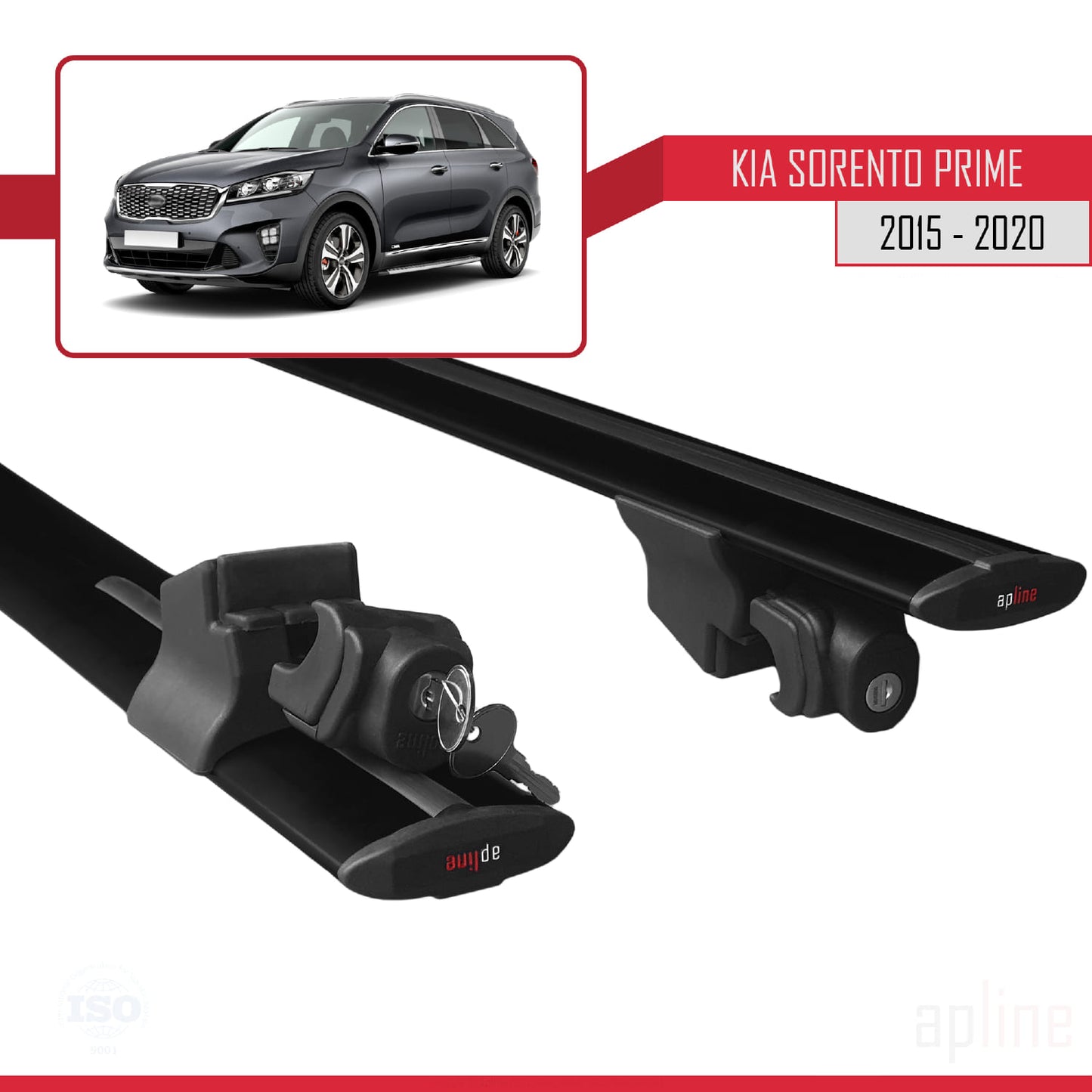 Compatible with Kia Sorento 3 (UM) Prime 2015-2020 HOOK Model Car Roof Rack Cross Bar Black Aluminium 2 Bars