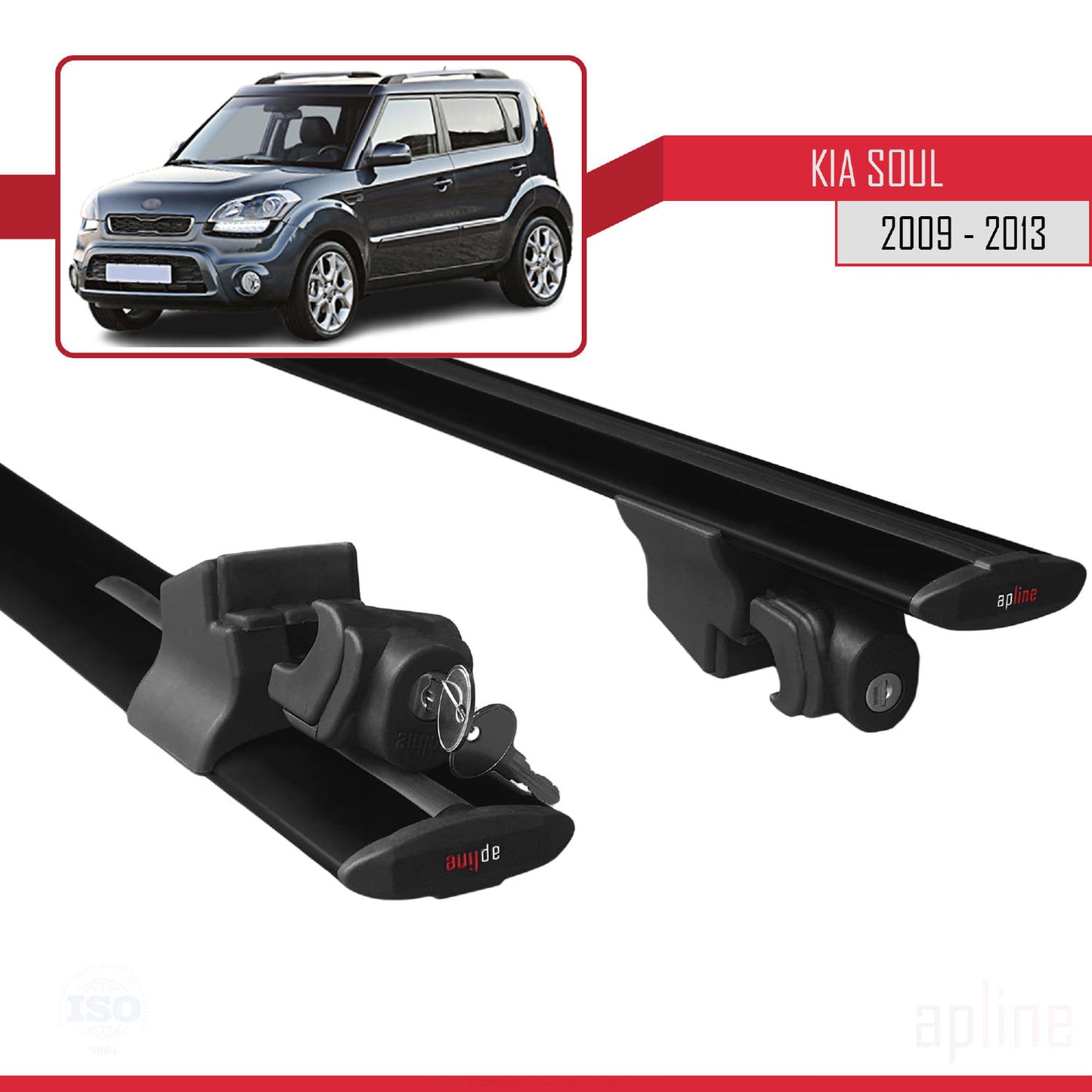 Compatible with Kia Soul (AM) 2009-2013 HOOK Model Car Roof Rack Cross Bar Black Aluminium 2 Bars