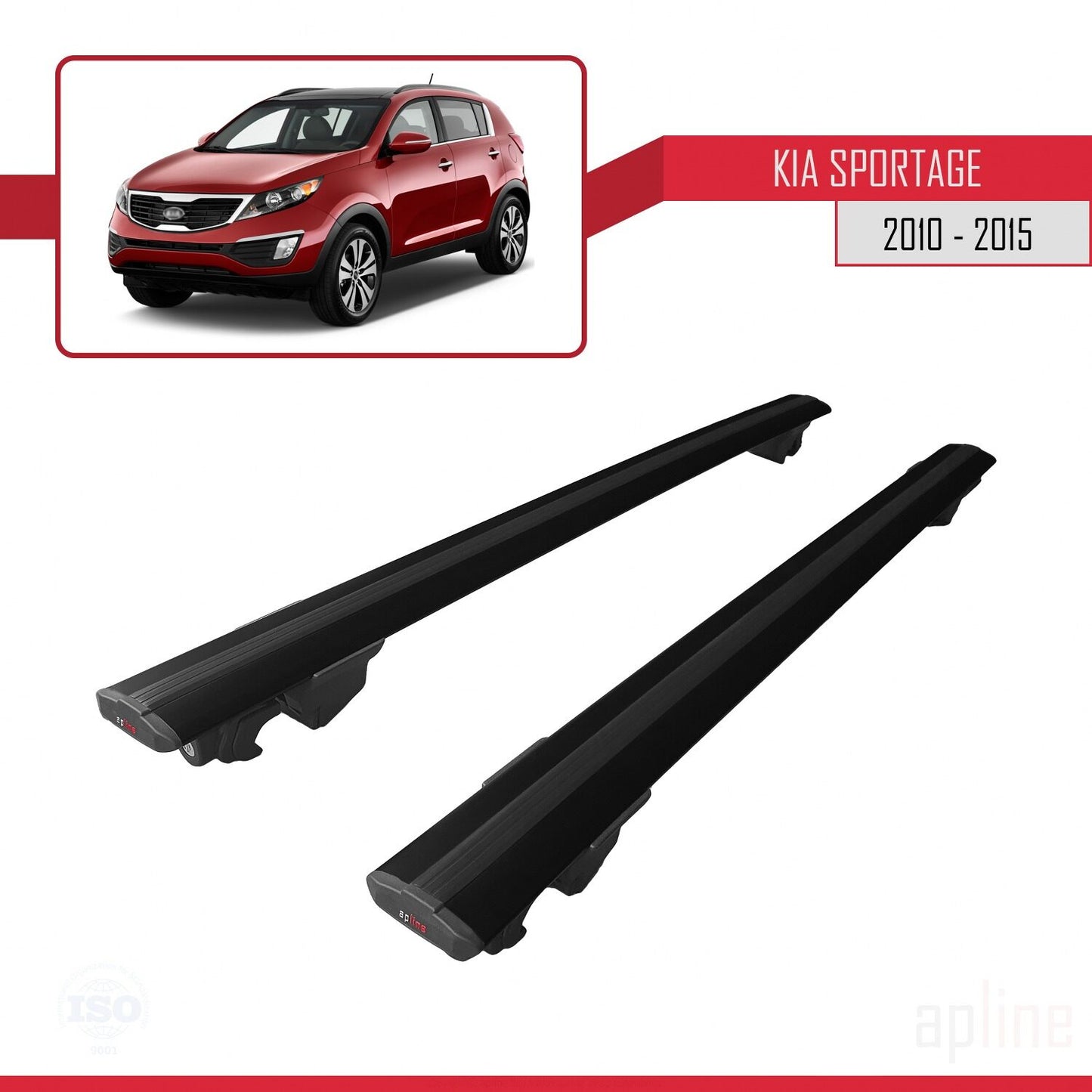 Compatible with Kia Sportage 3 (SL) 2010-2015 HOOK Model Car Roof Rack Cross Bar Black Aluminium 2 Bars