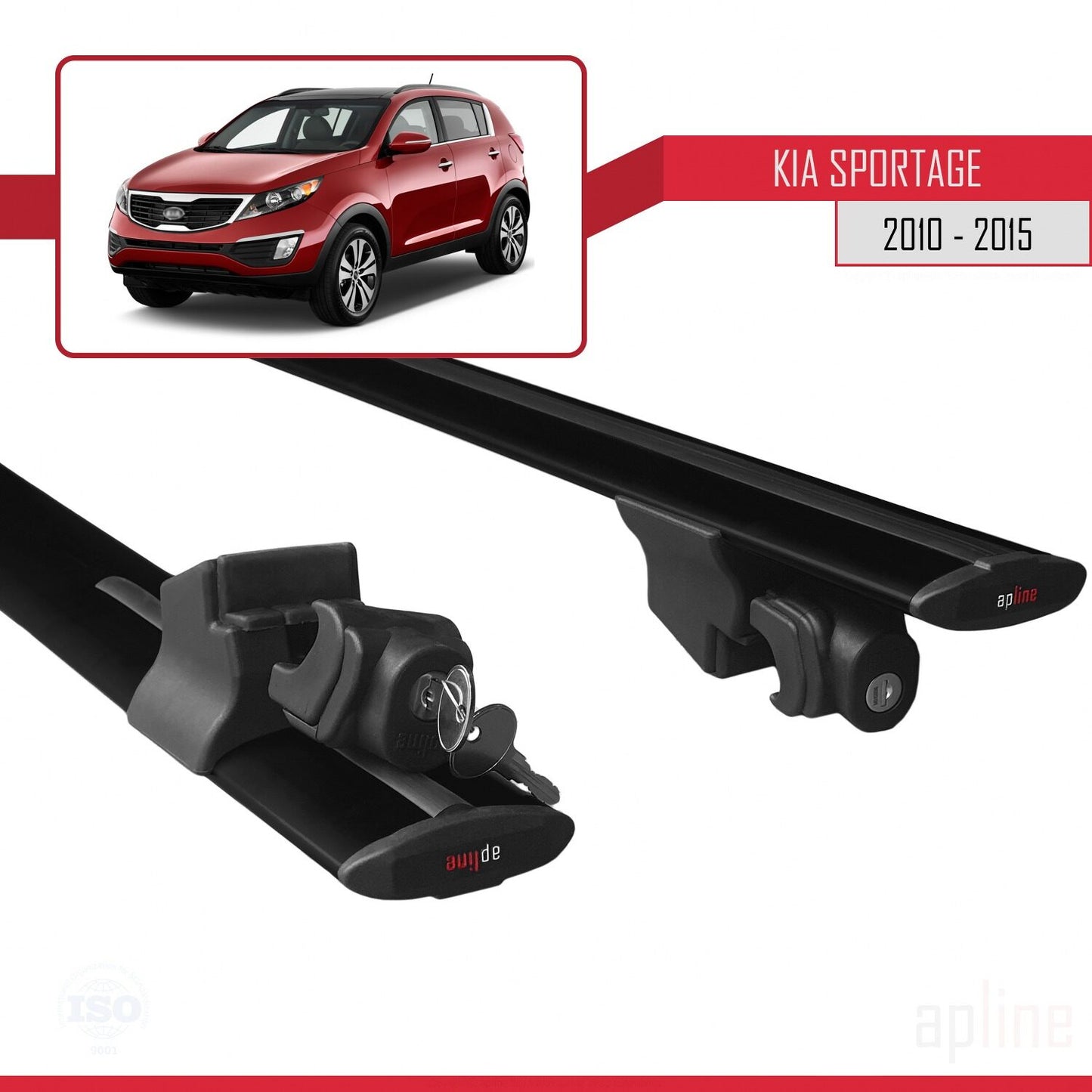 Compatible with Kia Sportage 3 (SL) 2010-2015 HOOK Model Car Roof Rack Cross Bar Black Aluminium 2 Bars