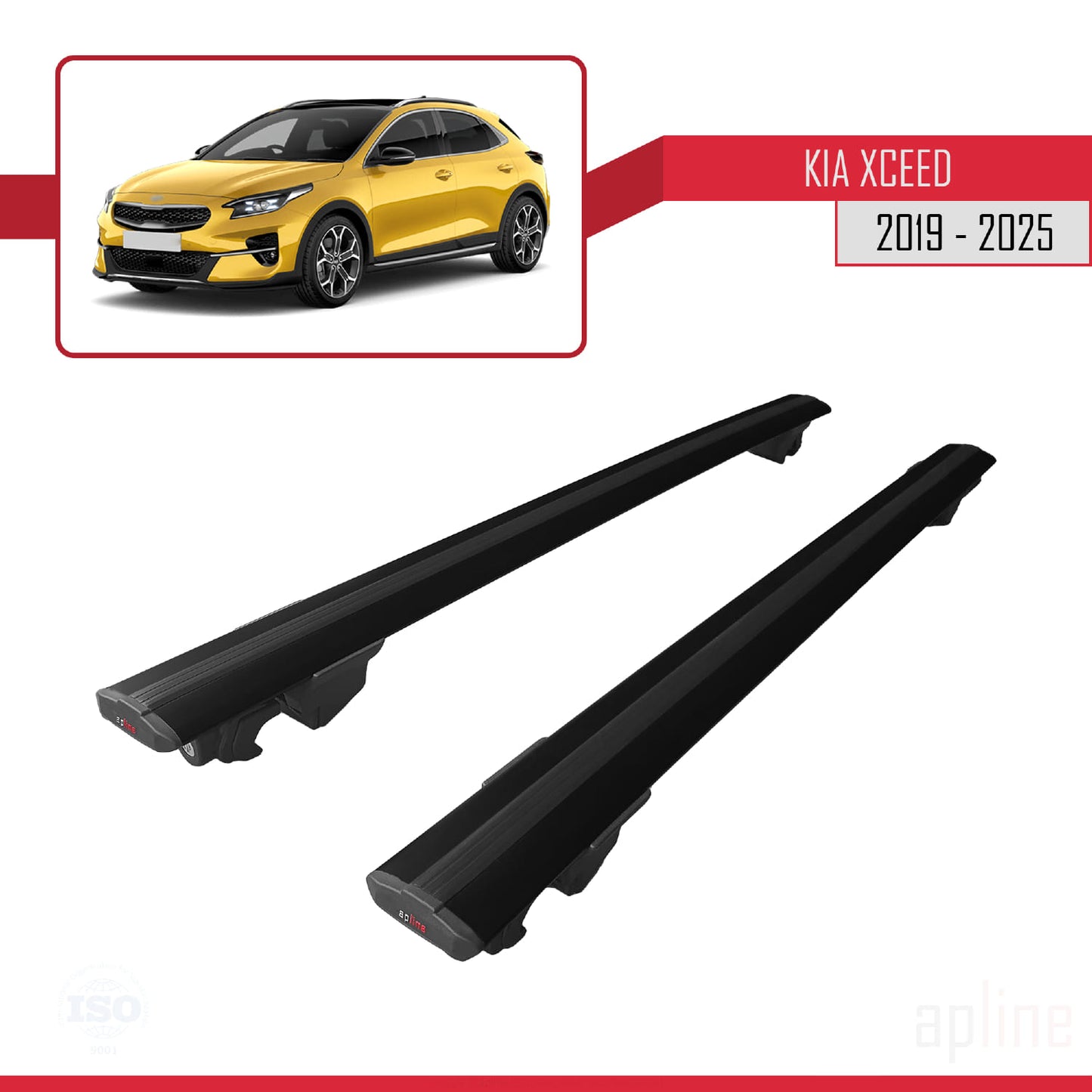 Compatible with Kia XCeed (CD) 2019-2025 HOOK Model Car Roof Rack Cross Bar Black Aluminium 2 Bars