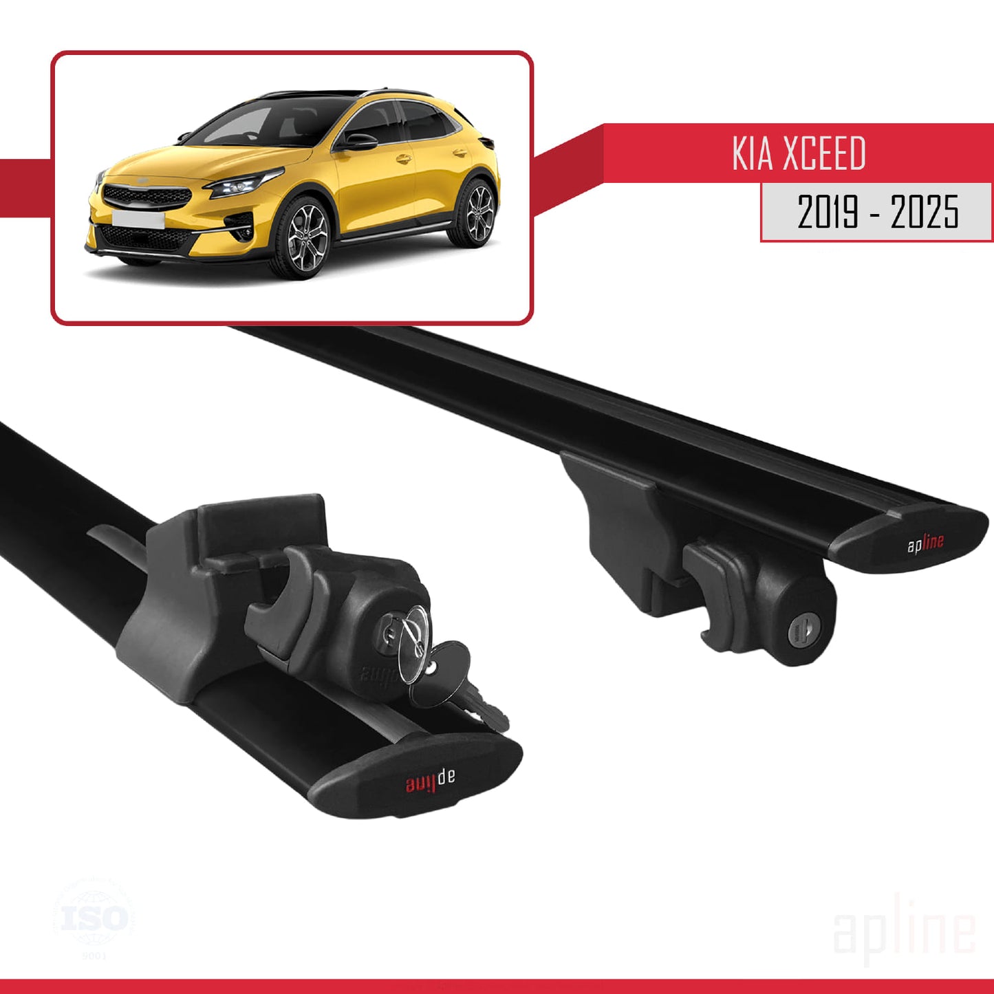 Compatible with Kia XCeed (CD) 2019-2025 HOOK Model Car Roof Rack Cross Bar Black Aluminium 2 Bars