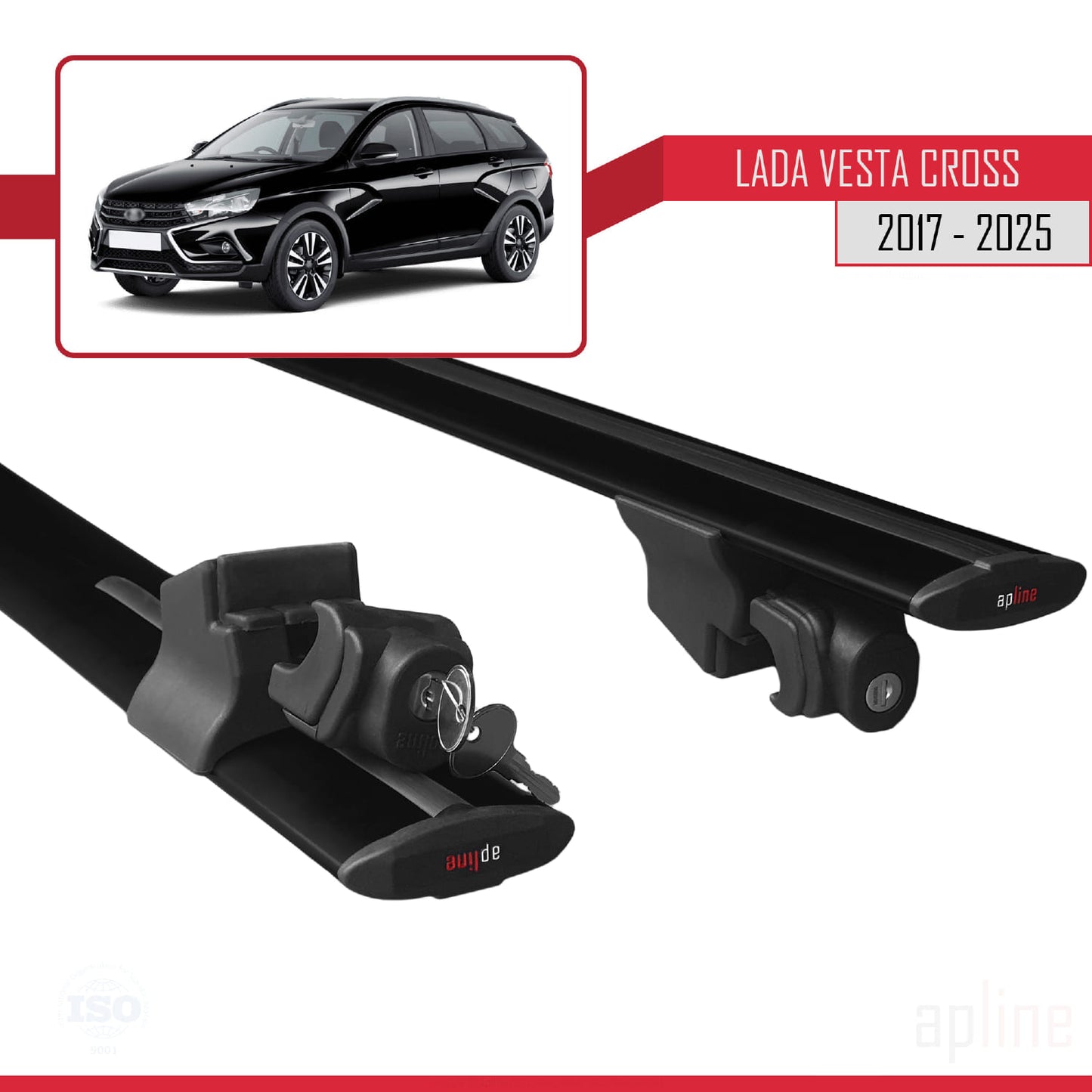 Compatible with Lada Vesta Cross SW 2017-2025 HOOK Model Car Roof Rack Cross Bar Black Aluminium 2 Bars