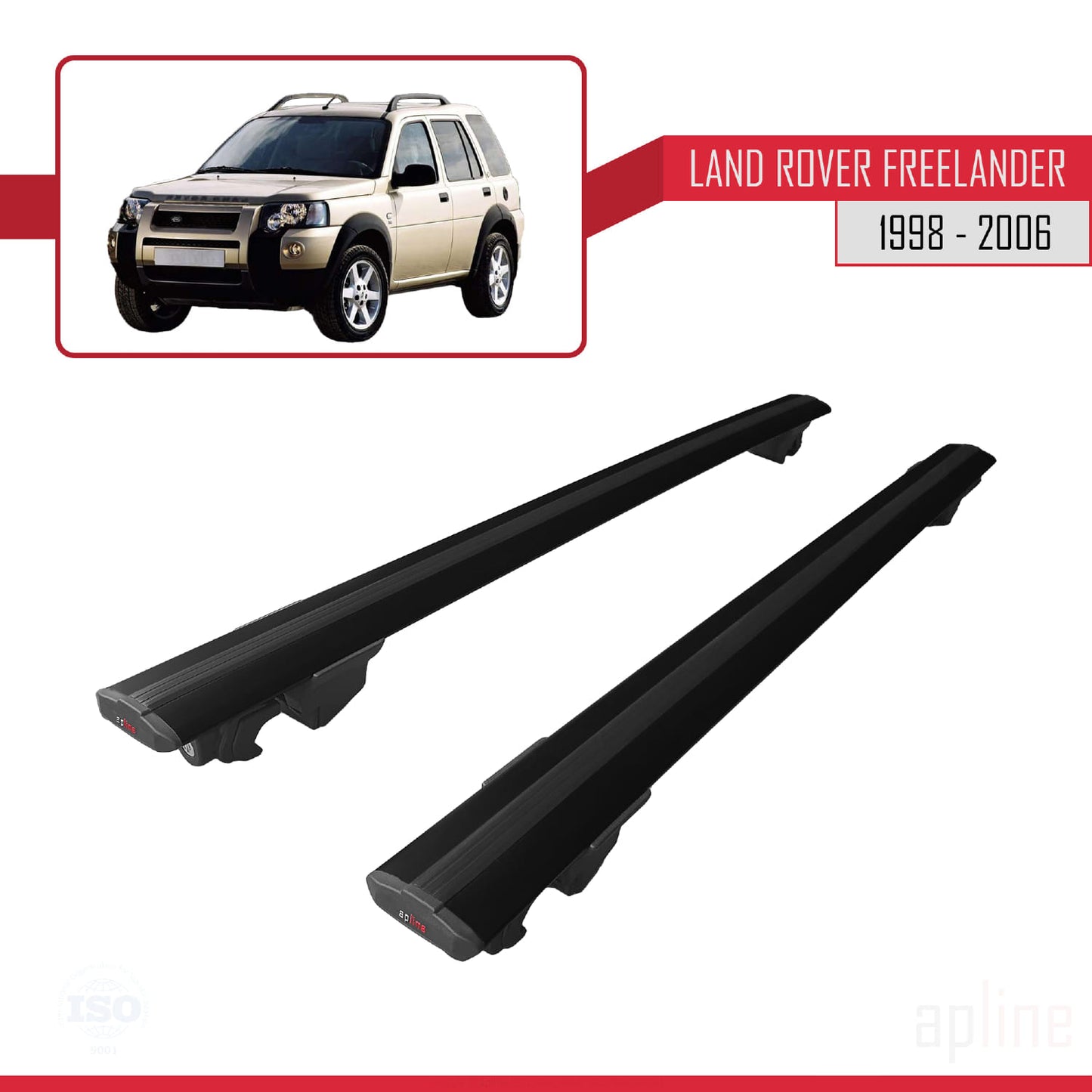 Compatible with Land Rover Freelander (L314) 1998-2006 HOOK Model Car Roof Rack Cross Bar Black Aluminium 2 Bars
