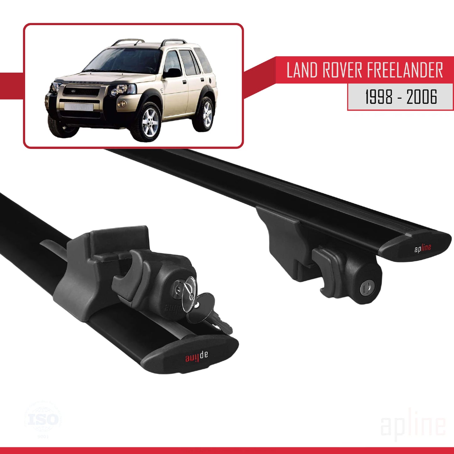 Compatible with Land Rover Freelander (L314) 1998-2006 HOOK Model Car Roof Rack Cross Bar Black Aluminium 2 Bars