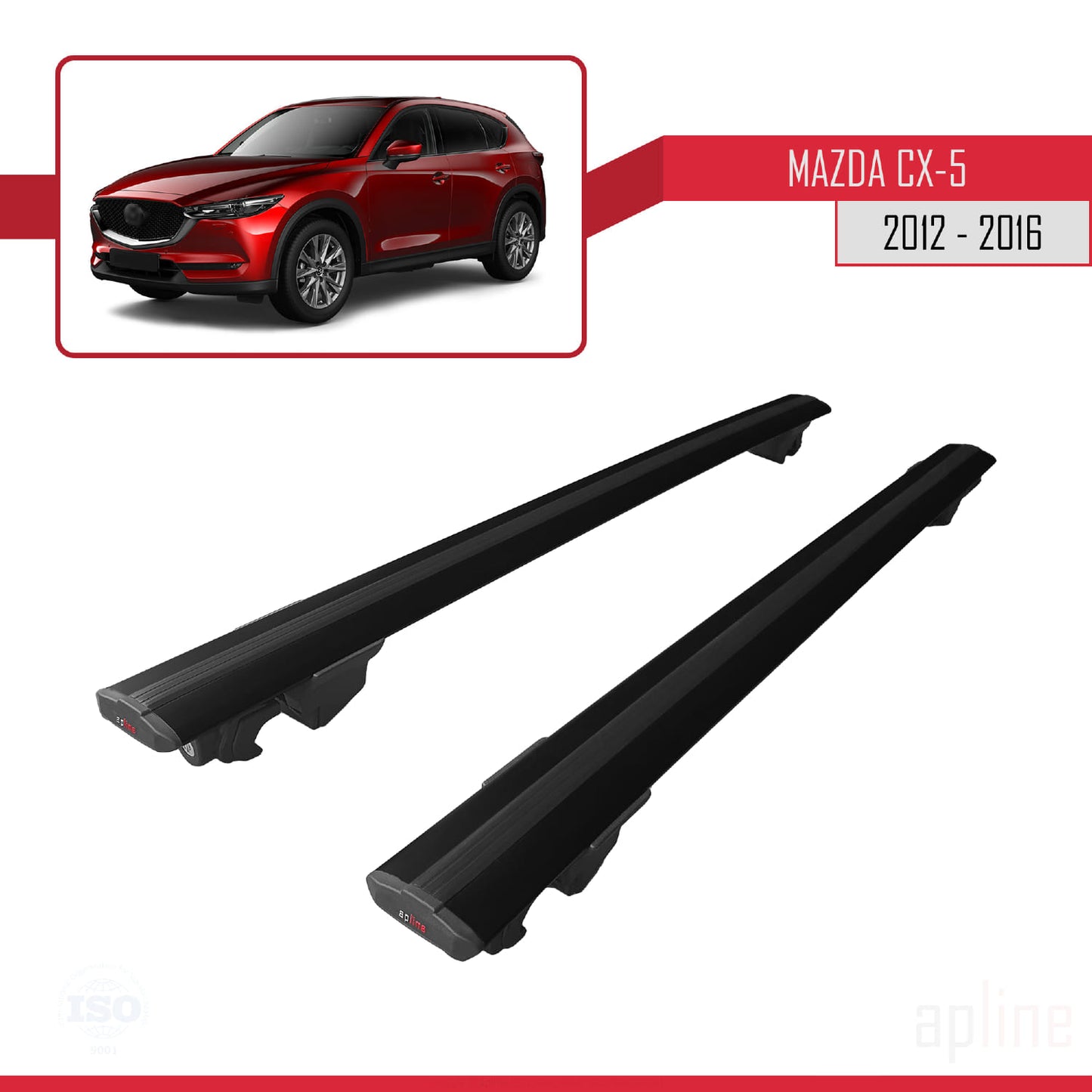 Compatible with Mazda CX-5 I (KE) 2012-2016 HOOK Model Car Roof Rack Cross Bar Black Aluminium 2 Bars