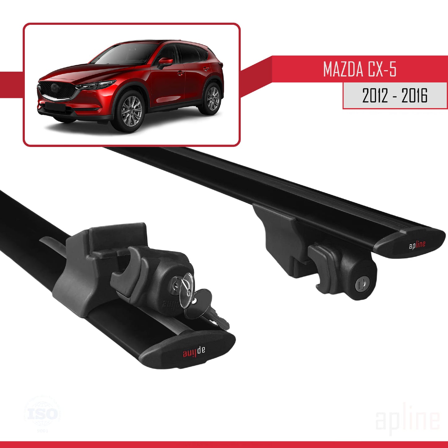 Compatible with Mazda CX-5 I (KE) 2012-2016 HOOK Model Car Roof Rack Cross Bar Black Aluminium 2 Bars