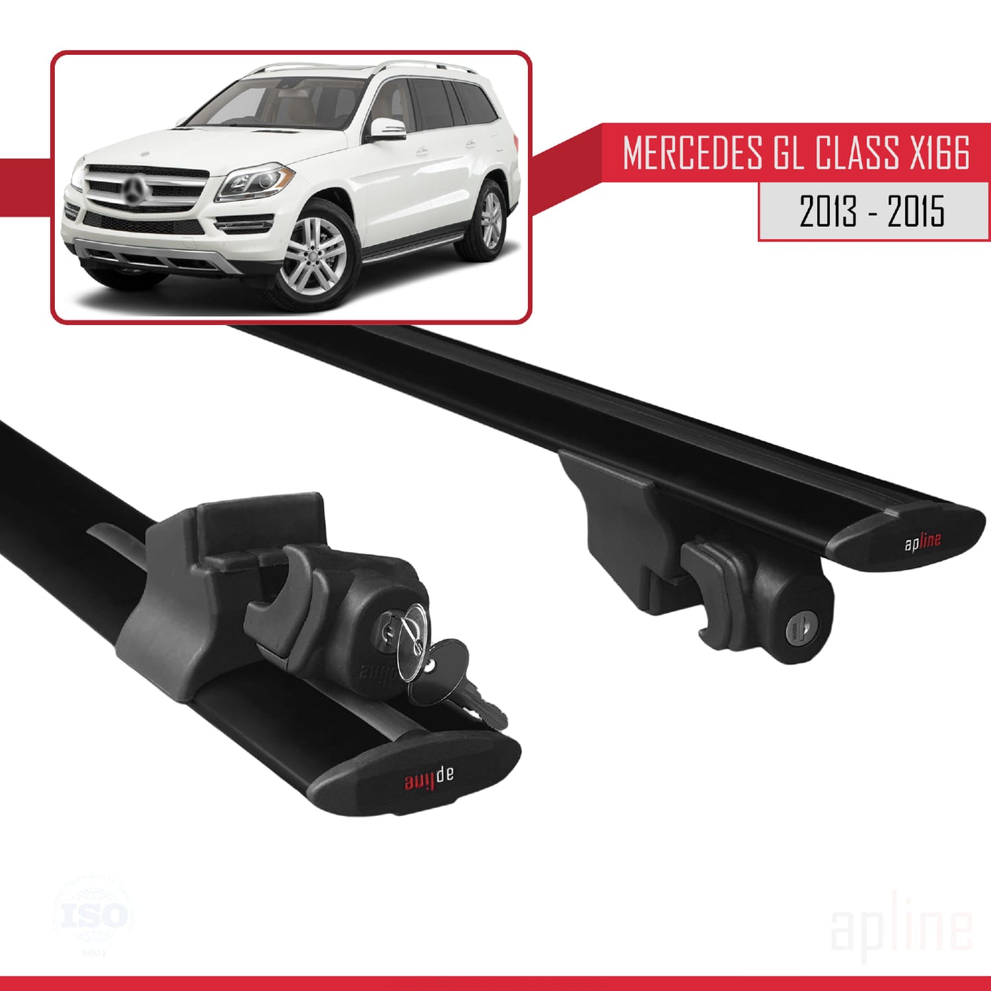 Compatible with Mercedes GL Class 2 (X166) 2013-2015 HOOK Model Car Roof Rack Cross Bar Black Aluminium 2 Bars