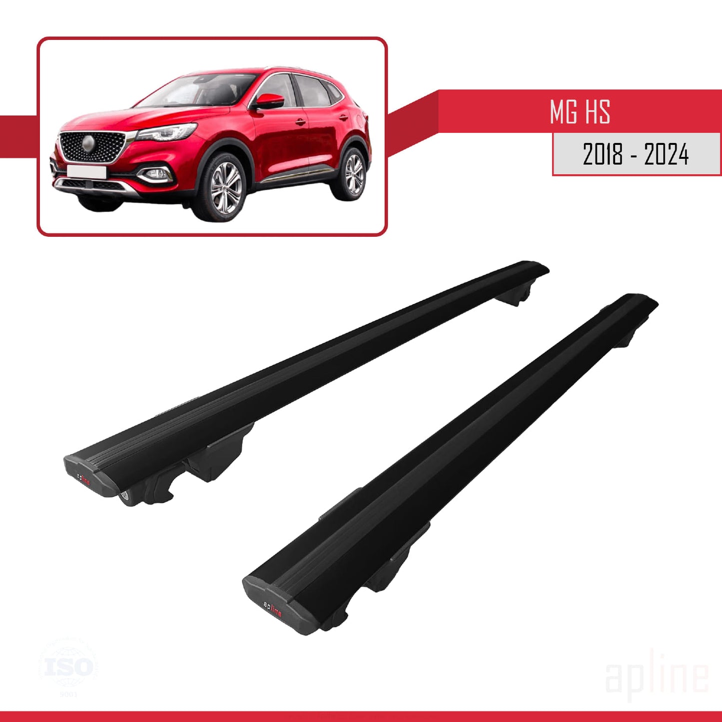 Compatible with MG HS (AS23) 2018-2024 HOOK Model Car Roof Rack Cross Bar Black Aluminium 2 Bars