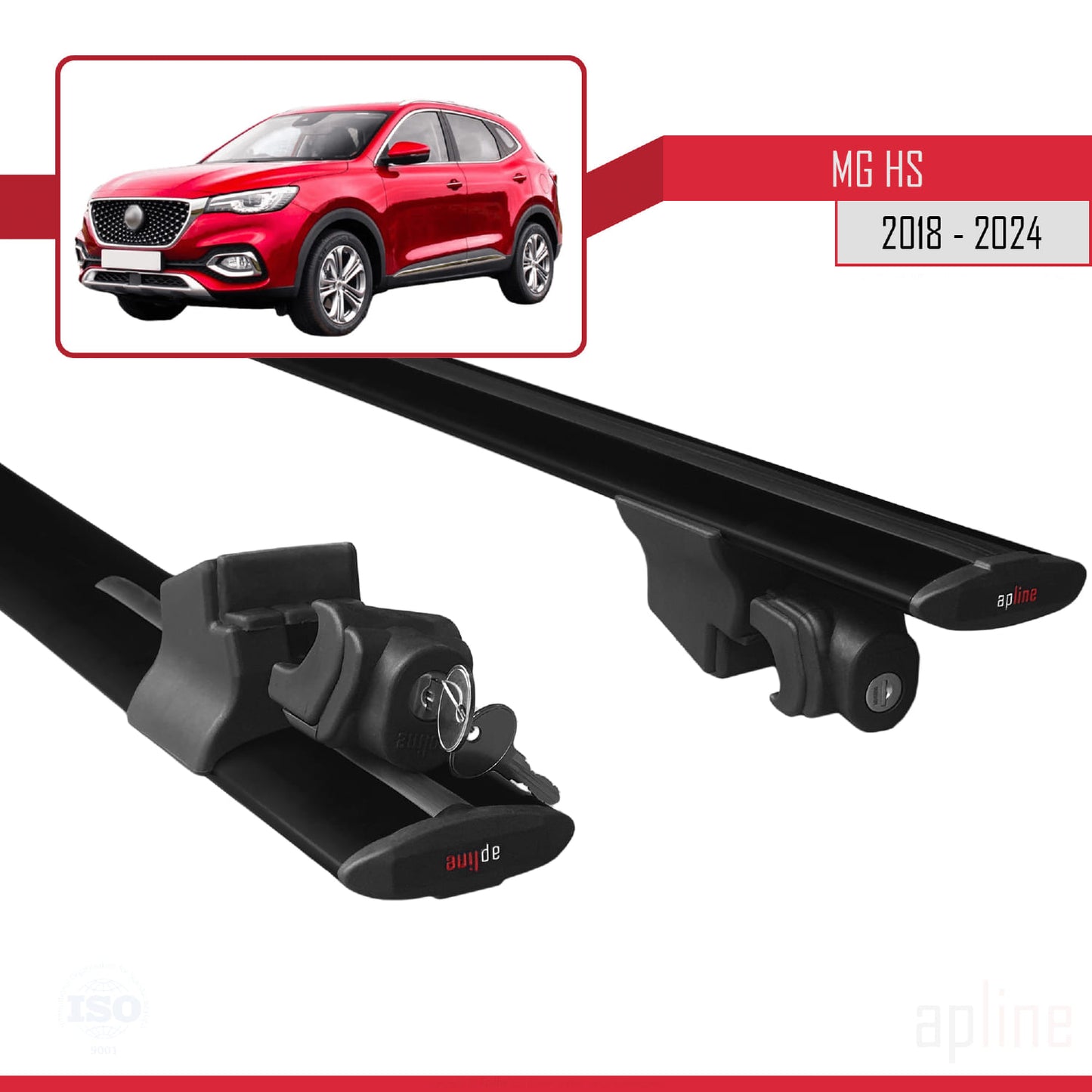 Compatible with MG HS (AS23) 2018-2024 HOOK Model Car Roof Rack Cross Bar Black Aluminium 2 Bars