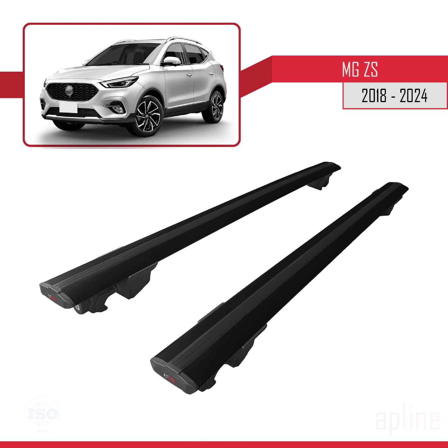 Compatible with MG ZS 2018-2024 HOOK Model Car Roof Rack Cross Bar Black Aluminium 2 Bars