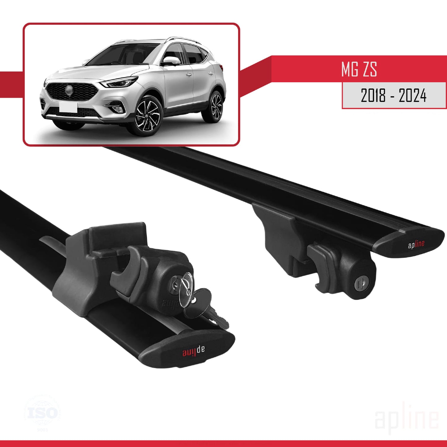 Compatible with MG ZS 2018-2024 HOOK Model Car Roof Rack Cross Bar Black Aluminium 2 Bars